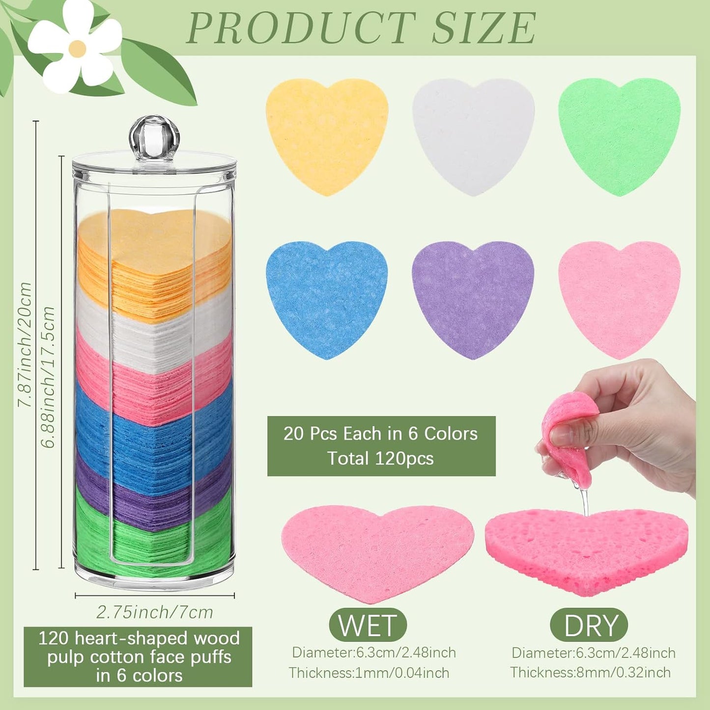Sieral 120 Pcs Compressed Facial Sponges with Container Disposable Face Sponge Pads for Washing Face Cleansing Exfoliating Esthetician Makeup Removal(Heart,Colorful)