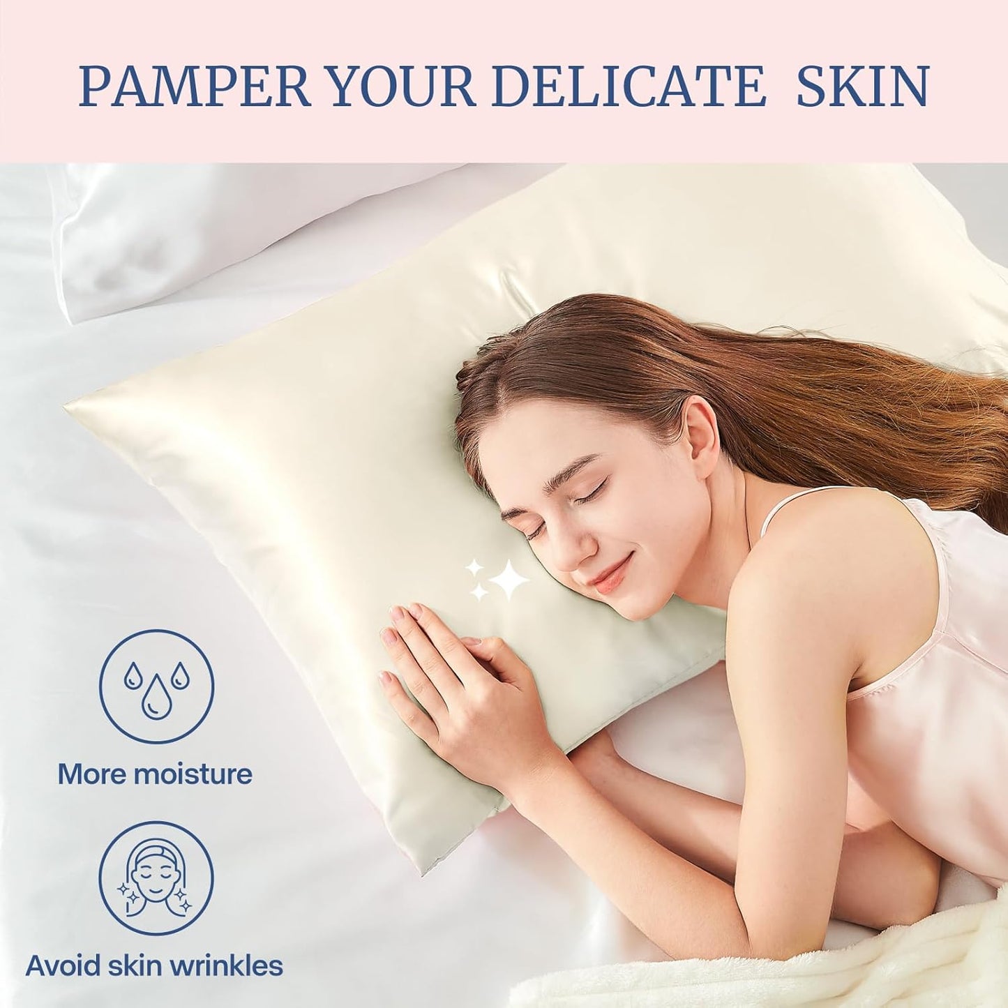 BEDELITE Satin Pillowcase for Hair and Skin, Super Soft and Cooling Similar to Silk Pillow Cases 2 Pack with Envelope Closure, Gift for Women Men(20"x36" King Size, Beige)