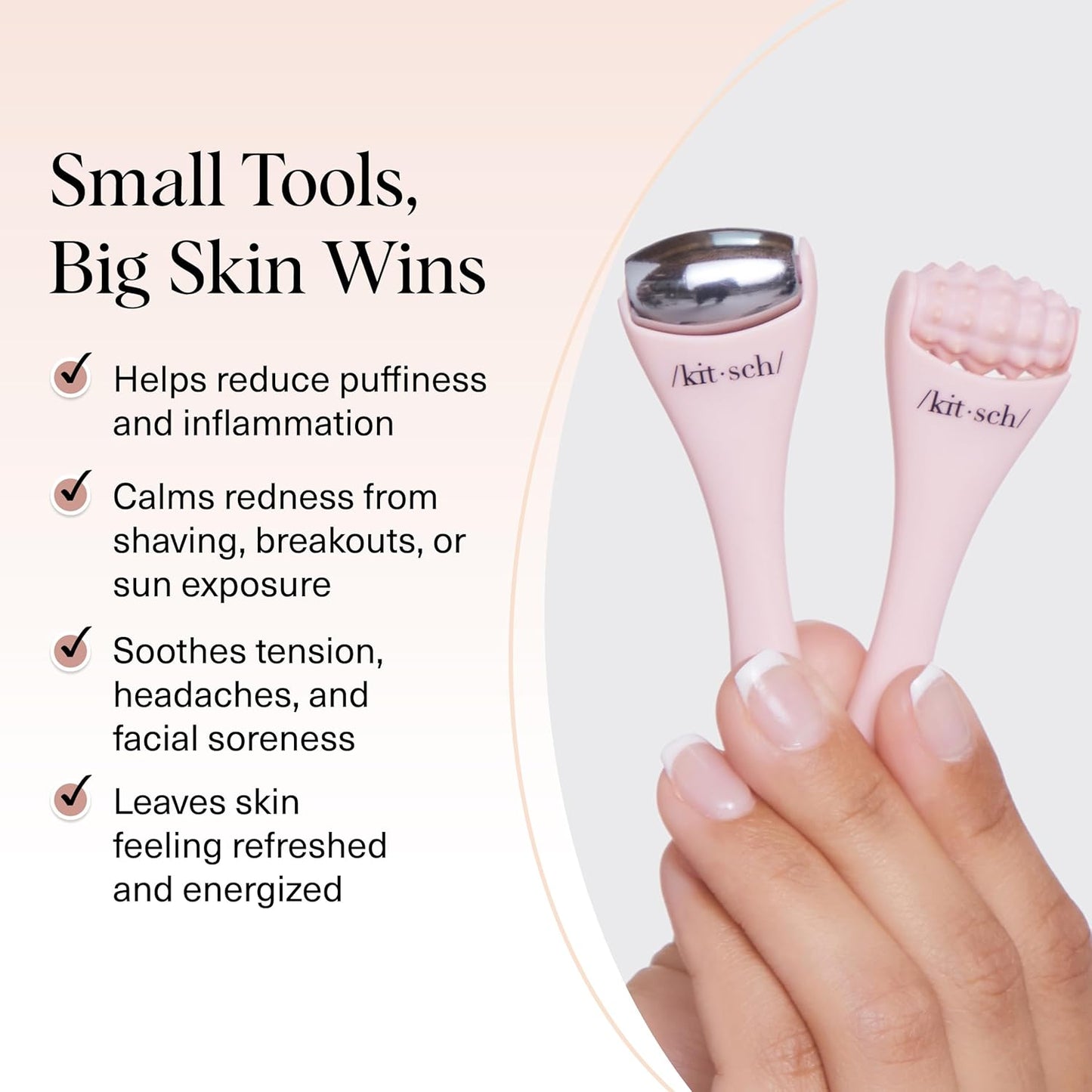 Kitsch Mini Facial Roller & Ice Face Roller Skin Care Tool Set for Women - Face Massager for Puffy Eyes, Cold Therapy, Lymphatic Drainage Massager, Self Care Gifts for Women & Men - Blush