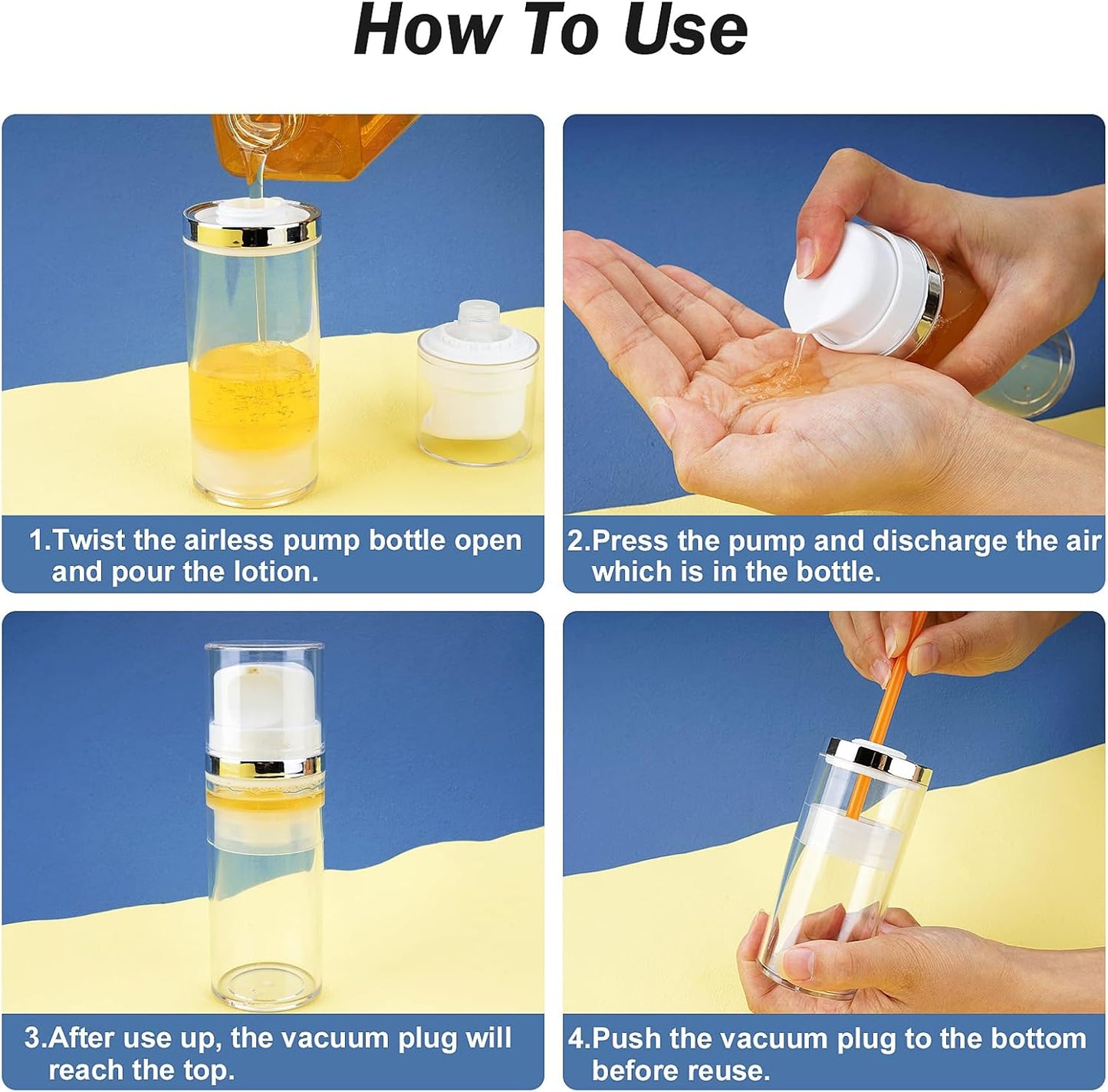 Cosywell Airless Pump Jars 3.7oz/110ml 4 Pack Pump Bottle Dispenser Empty Moisturizer airless Pump Bottles Cosmetic Pump Container Travel Pump Bottles for Toiletries Shampoo Lotion and Cream Clear