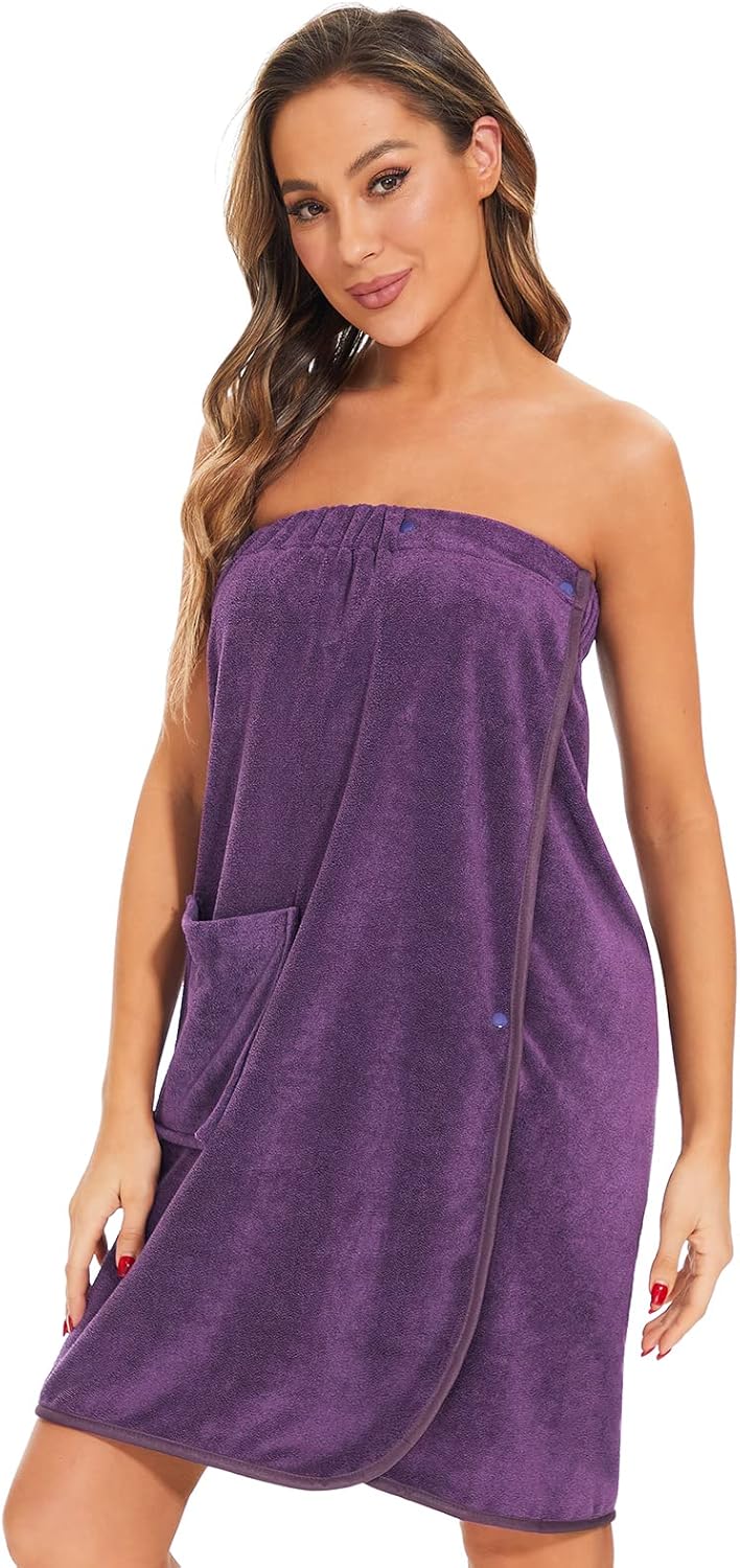 Knuffnee Women Bath Towel Robe Spa Body Wrap Shower Bathrobe Adjustable Snap Closure