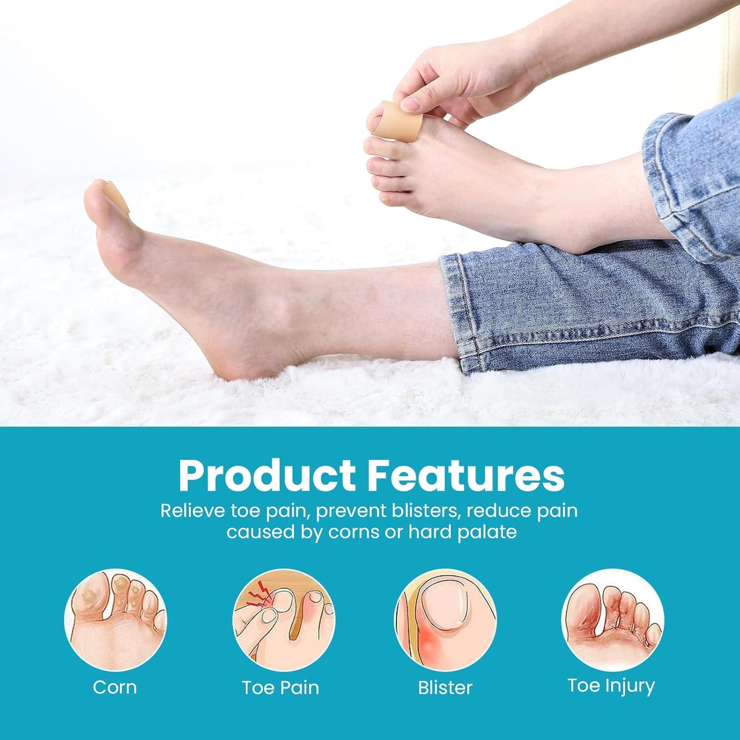 Povihome Toe Sleeves, Toe Protectors, 12 Pack Toe Tube Pads for Hammer Toe,Stubbed Toe,Corns, Calluses Protect (Large Size, Beige)