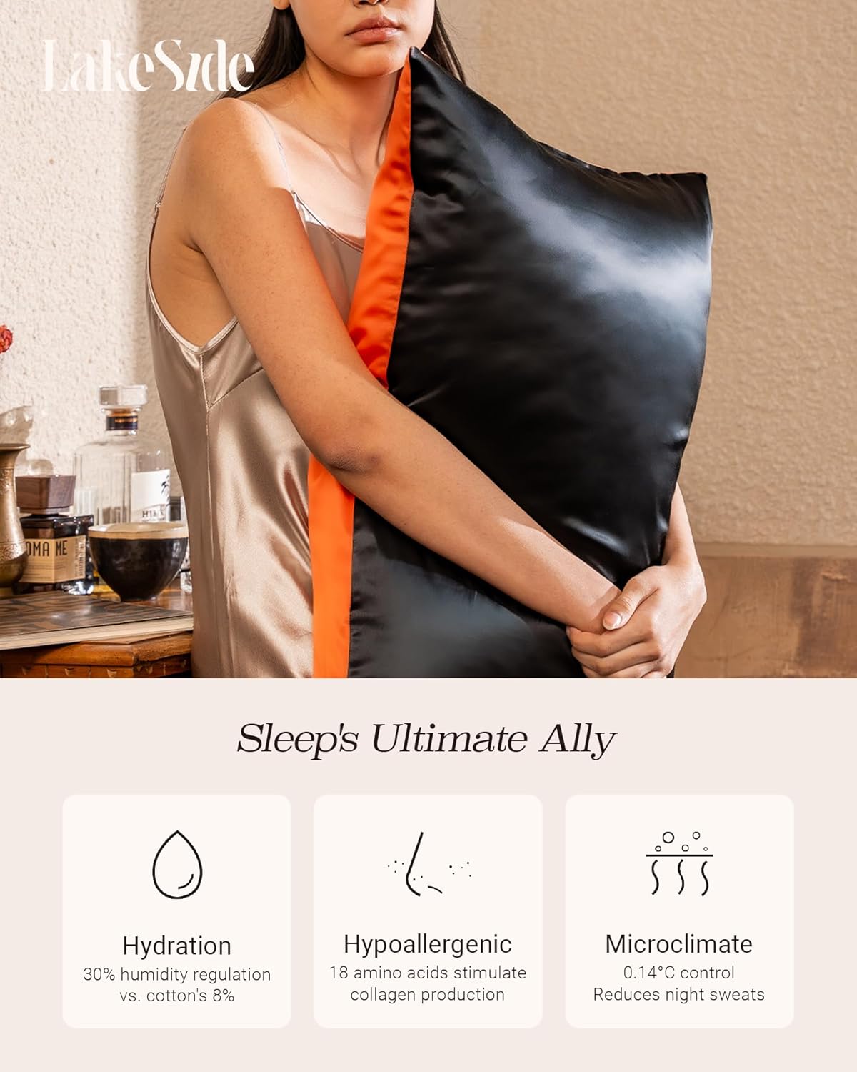 Oriental Lakeside® 100% Pure 22 Momme Mulberry Silk Pillowcase with Envelope Closure - Nighttime Skincare & Hair Care Hydrating Pillow Cover