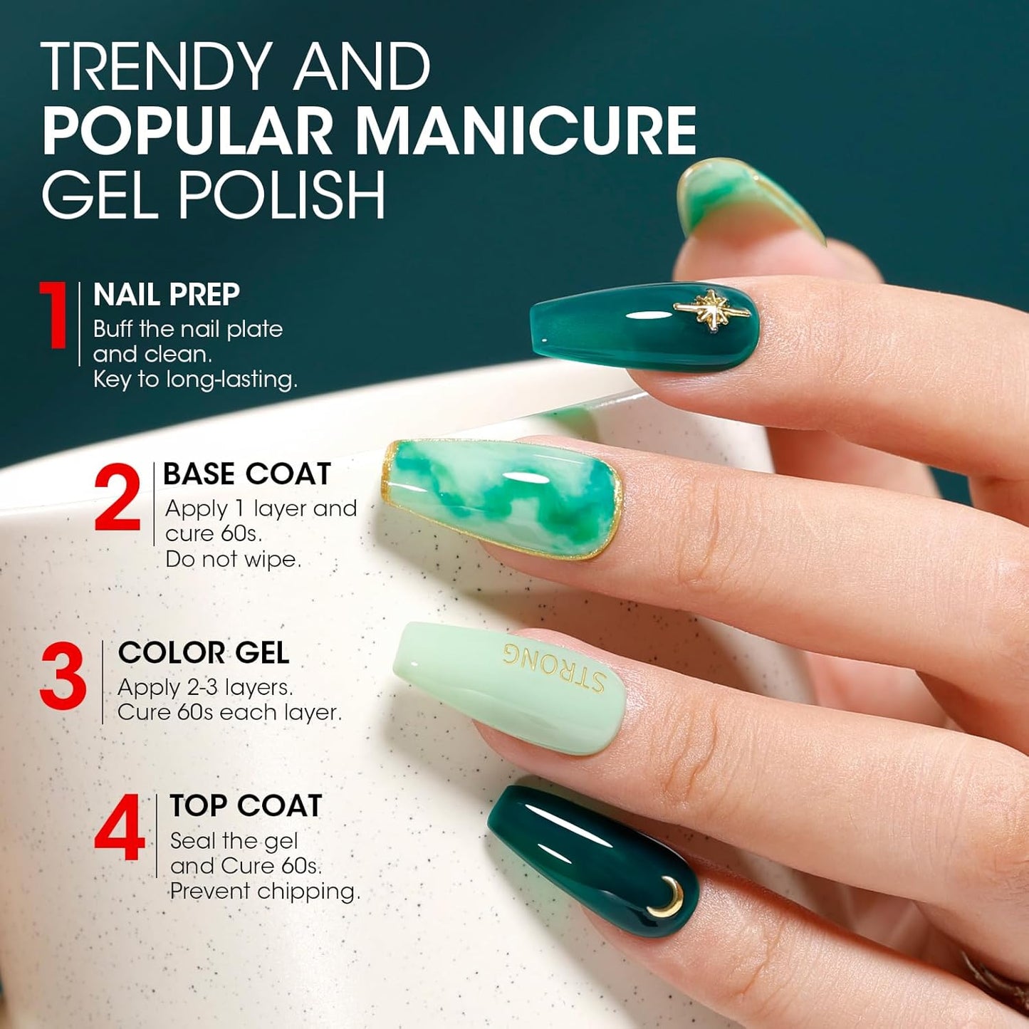 GELLEN Green Jelly Gel Nail Polish, Sheer Glass Jade Emerald Glass Ice UV Light Gel Polish, Transparent, No Wipe, Soak Off, Long Lasting Glossy, 6 Colors for Women Girls Manicure Salon Home