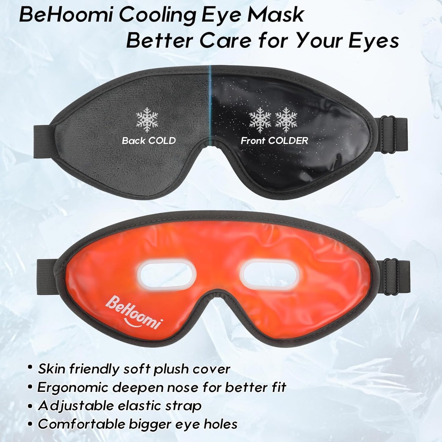 2Packs Cooling Eye Masks, Ice Eye Mask Cold Compress for Eyes, Reusable Cold Gel Eye Mask for Eye Relaxation, Comfort Snug Fit, Eye Cover for Home, Office, Black & Orange