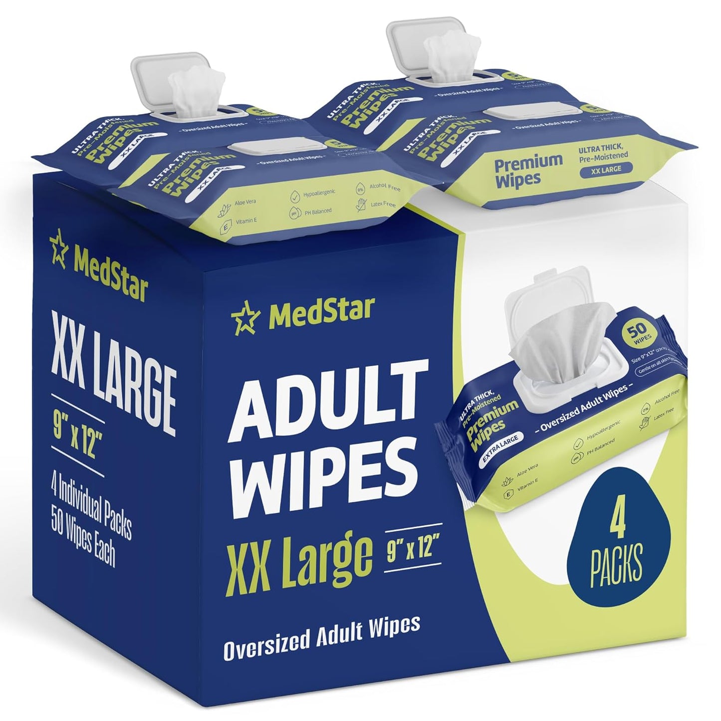 Adult Wipes for Elderly - Extra Large Extra Thick Disposable Washcloths for Adult Bathing & Shower Alternative - Fragrance-Free (4 Pack XXL)