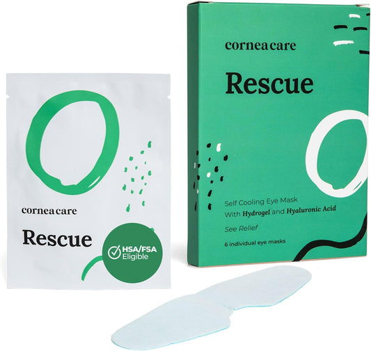 CorneaCare Rescue: Hydrogel Self Cooling Compress | Cold Eye Masks for Puffy Eyes | Self Cooling Eye Compress for Fast Relief | Travel Ready | 6 Count