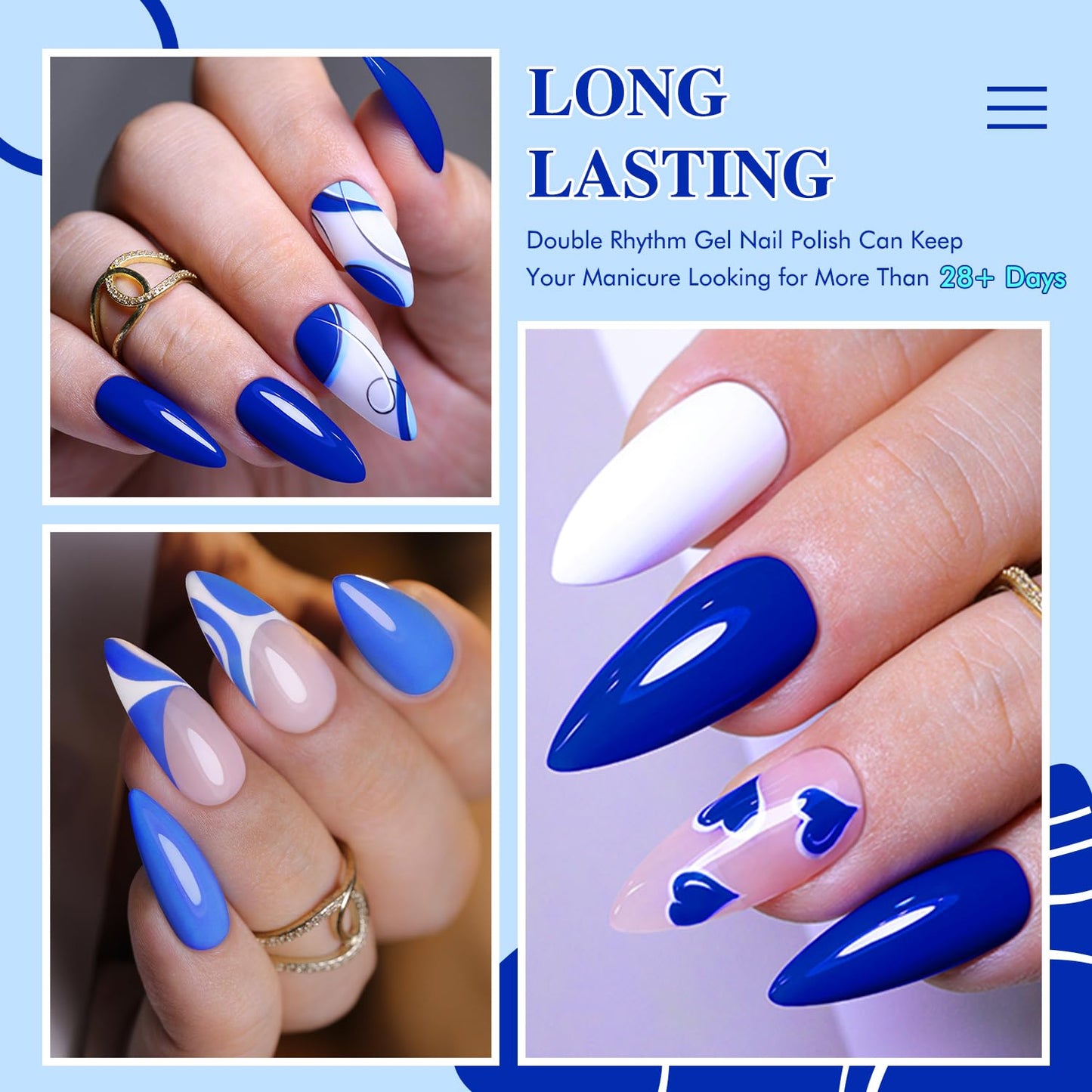 Double Rhythm Gel Polish Set of 6 Colors Baby Light Pastel Milky Gel Polish Starter Kit Art DIY Salon Home (Light Dark Navy Blue White Gold,Kit 17)