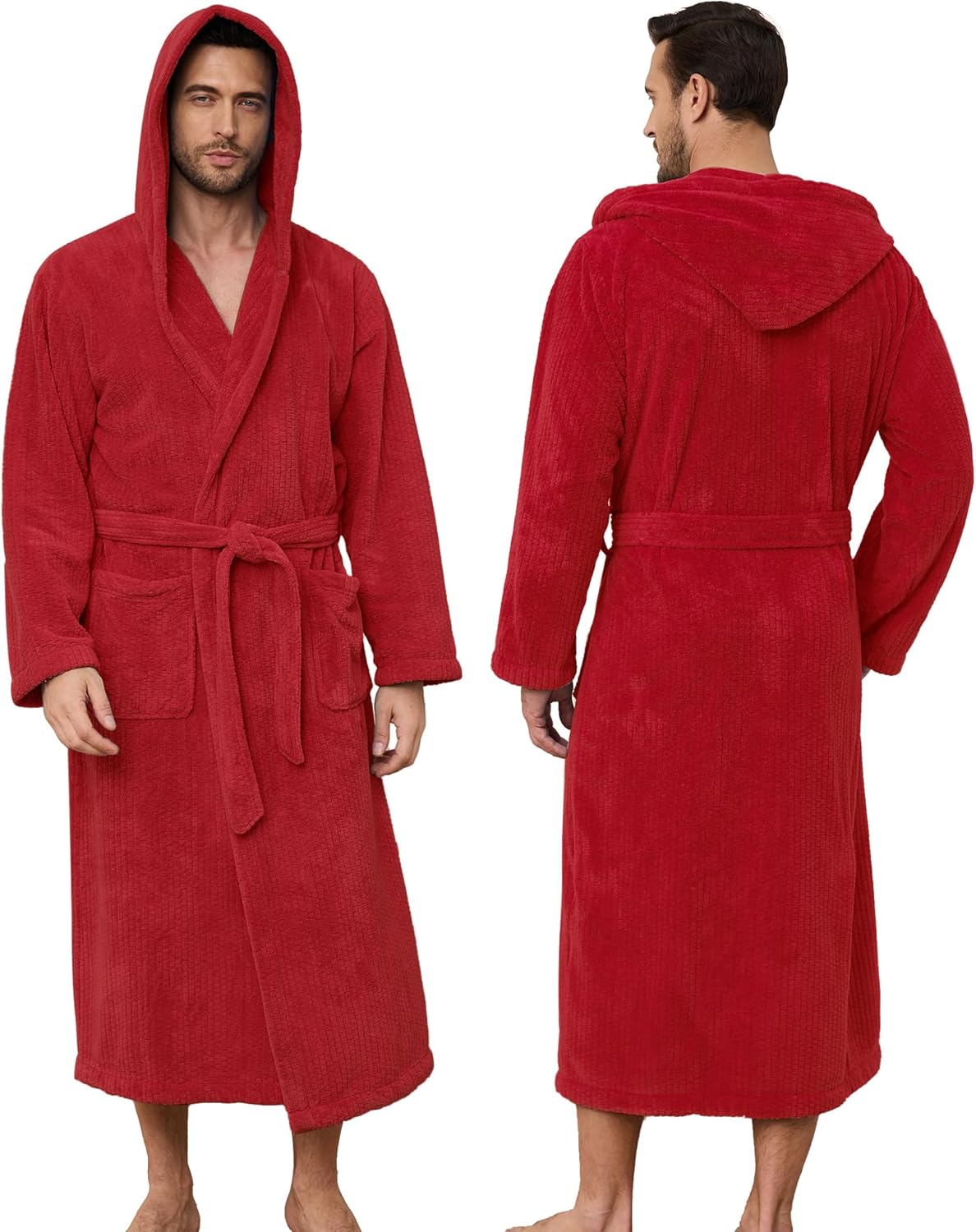 Men's Bathrobes with Hood, Soft Long Towel Robe for Men - Super Absorbent Quick Dry yet Warm