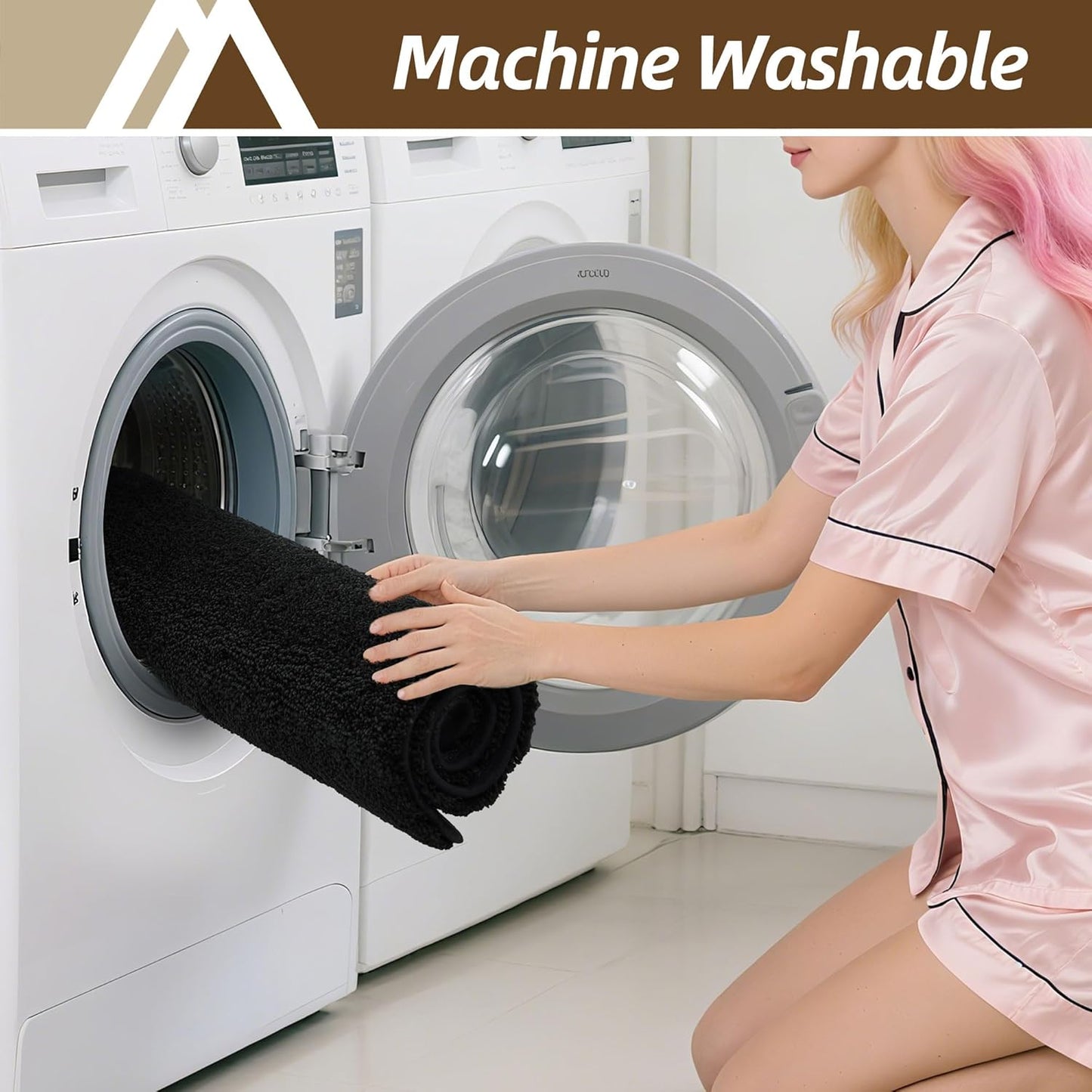 COSY HOMEER Bathroom Rugs Mat 24”x36” Absorbent Non-Slip Bath Mat Plush Shaggy Machine Washable Bath Rugs Soft Polyester Bath Mats for Bathroom Floor,Tub and Shower,Black