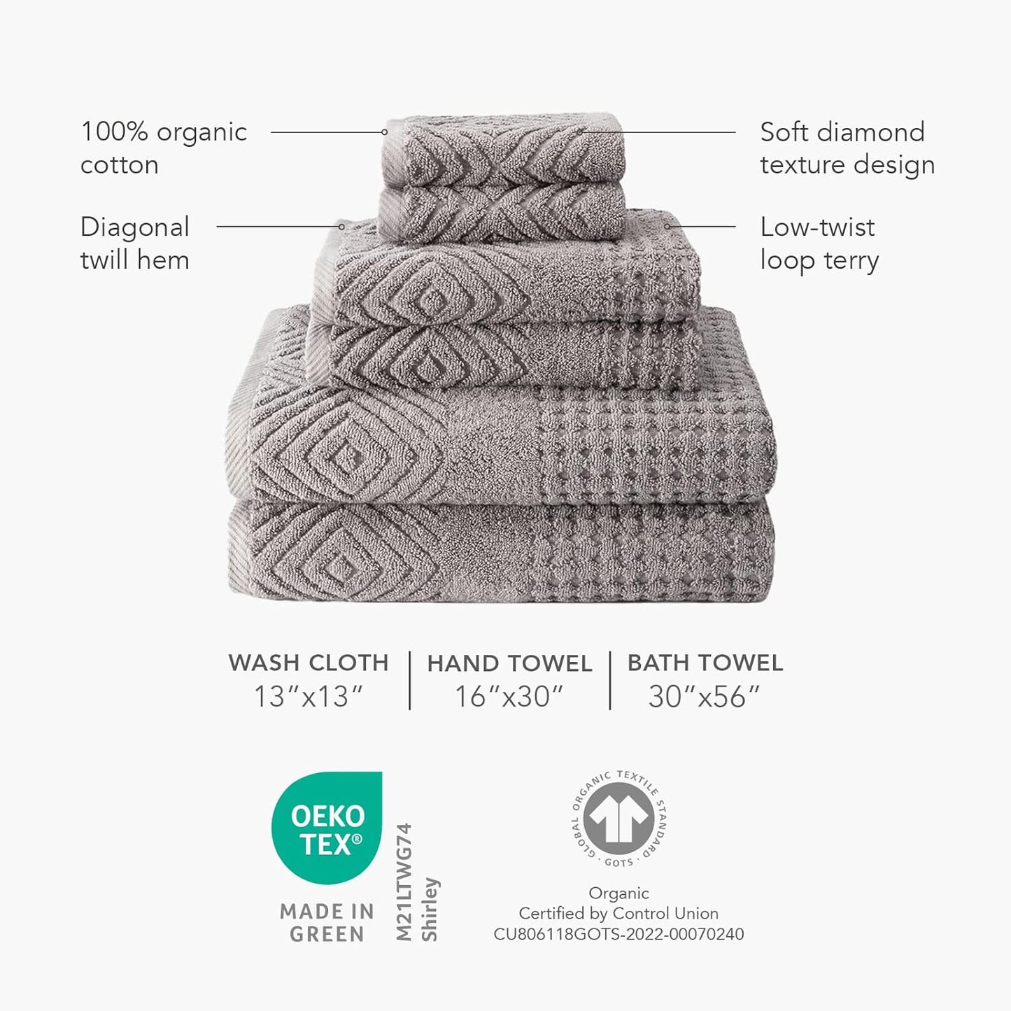 Texere 100% Organic Cotton Diamond Jacquard 700 GSM Luxury Bath Towel Sets - Ultra Soft and Absorbent Hotel and Spa Quality (Diamond, Merlot, 2 Bath & 2 Hand Towels)