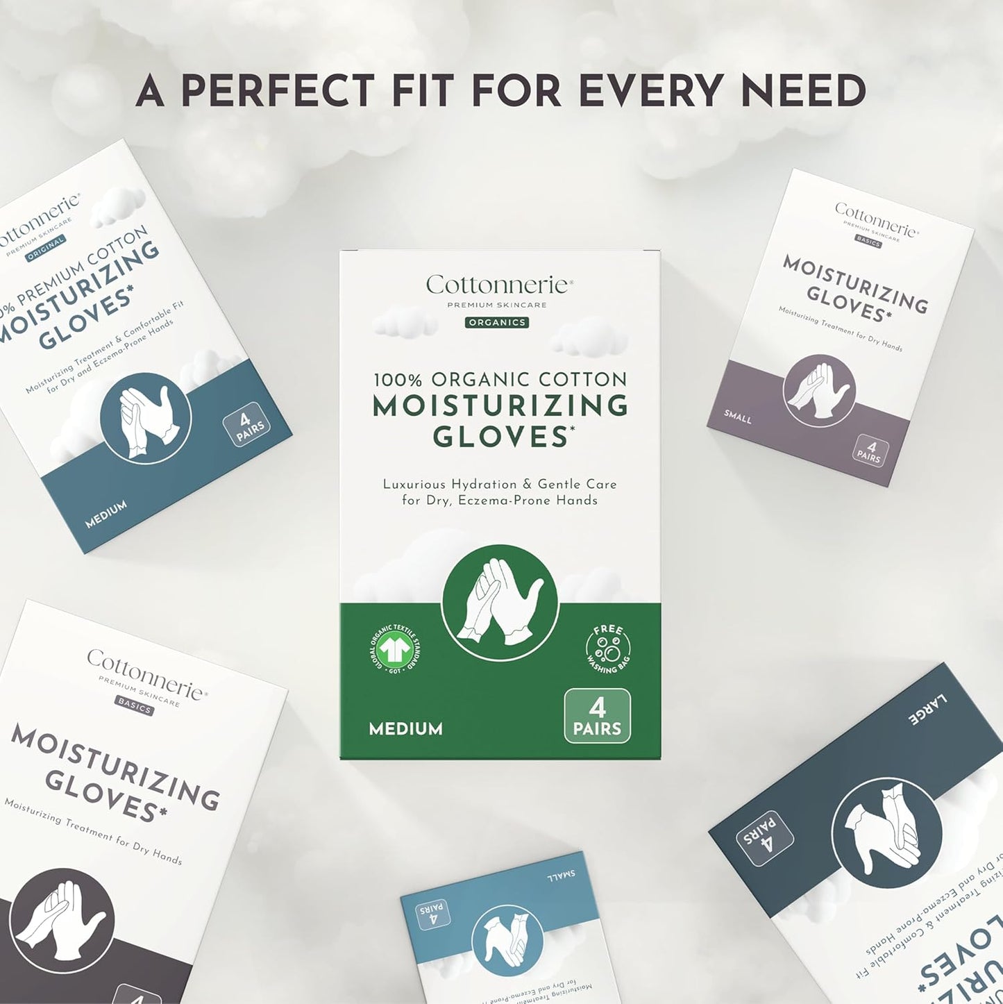 Cottonnerie Basics Cotton Gloves for Dry Hands Sleeping, Moisturizing Gloves Overnight, Hand Moisturizer Gloves, Moisture Gloves for Dry Hands Overnight, Sleeping Gloves, Small 4 Pairs