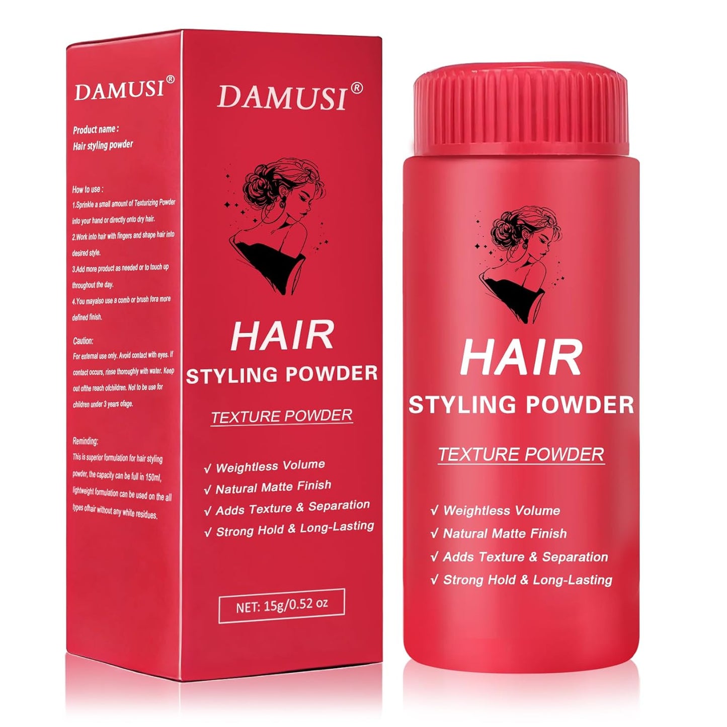 DAMUSI Hair Texture Styling Powder for Men & Women, Mattifying Hair Texturizing Volume Powder with Matte Finish, Strong Hold, Easy to Apply for All Hair Styles 0.52 Oz(Pack of 1)
