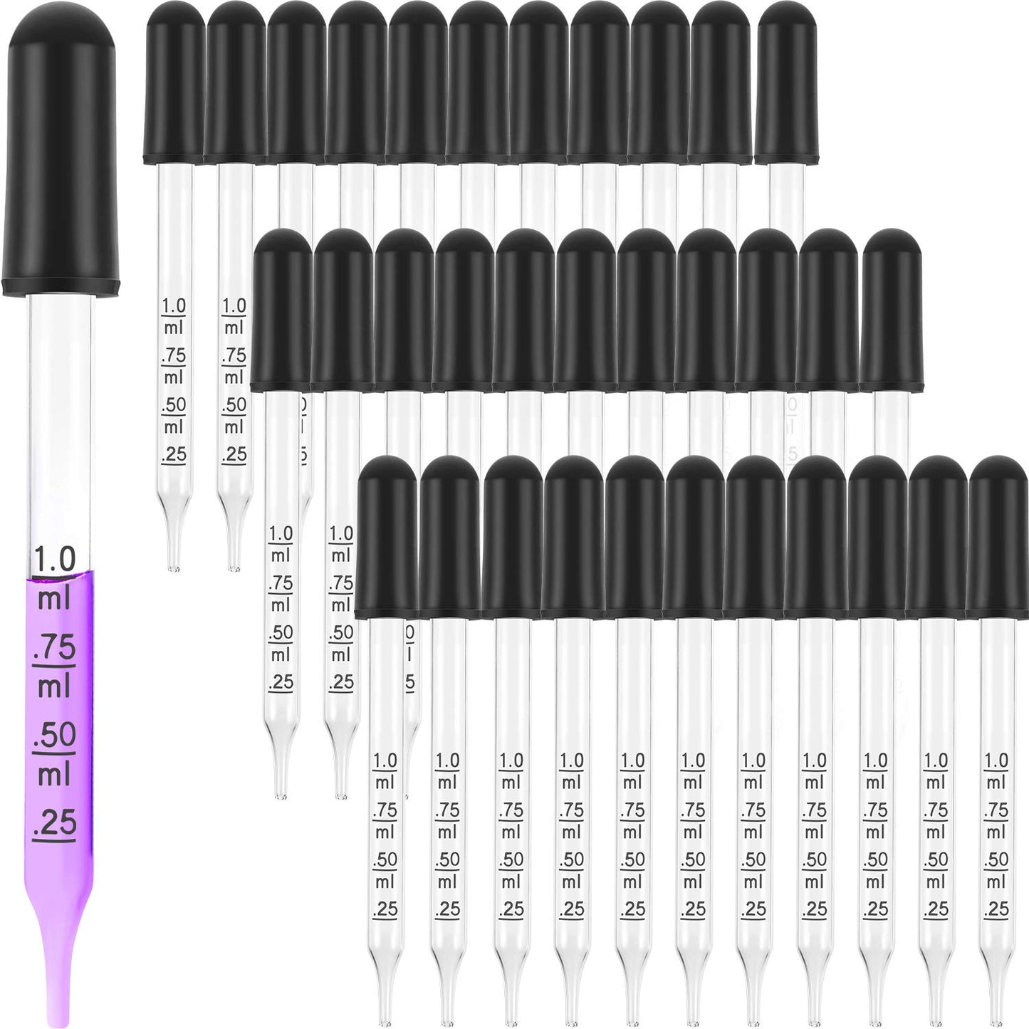 Glass Liquid Droppers, 1 ml Essential Oil Dropper Pipette Calibrated Glass Stain Dropper for Essential Oil Makeup Art Liquid Plant with Kraft Boxes (40)