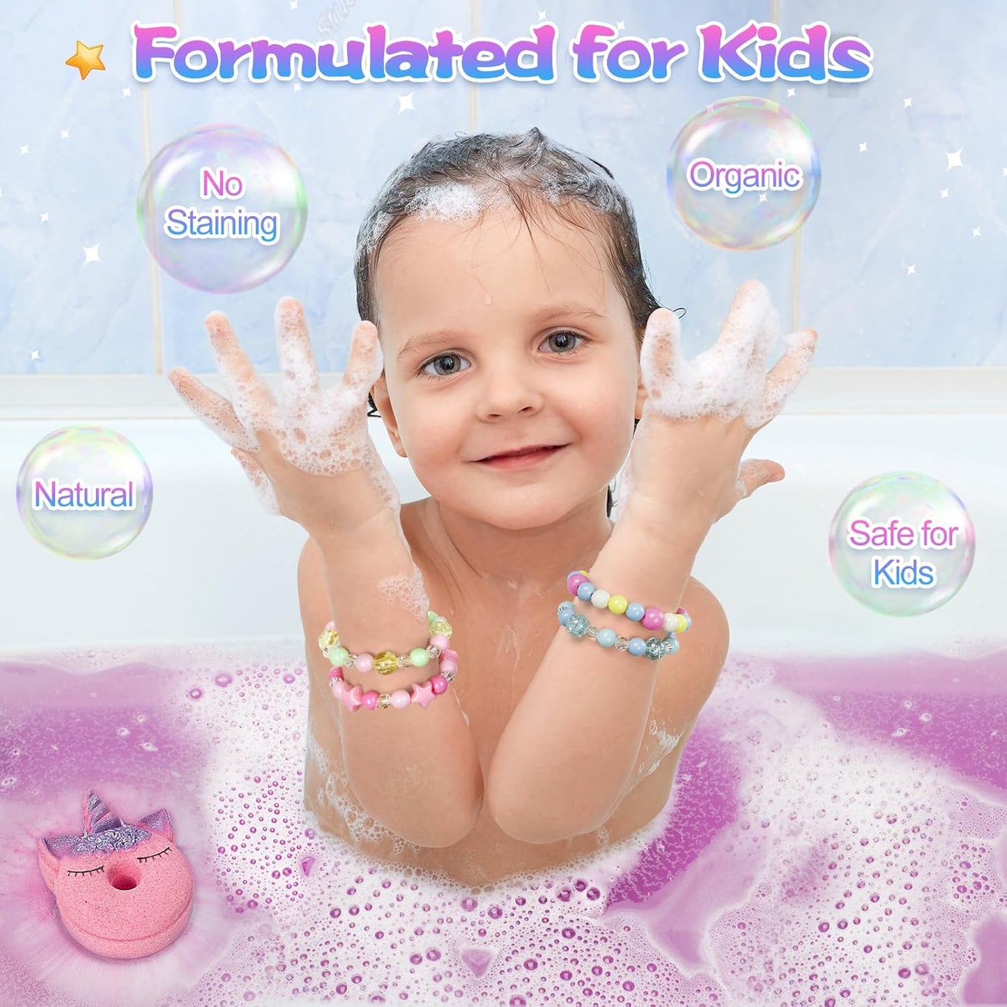 Bath Bombs for Girls,6 Packs Unicorn Donut Bubble Bath Bathbombs with Surprise Toys Inside, Bath Toys for Kids Age 4-8, Birthday Christmas Basket Stuffer Gifts for Girls 3 4 5 6 7 8