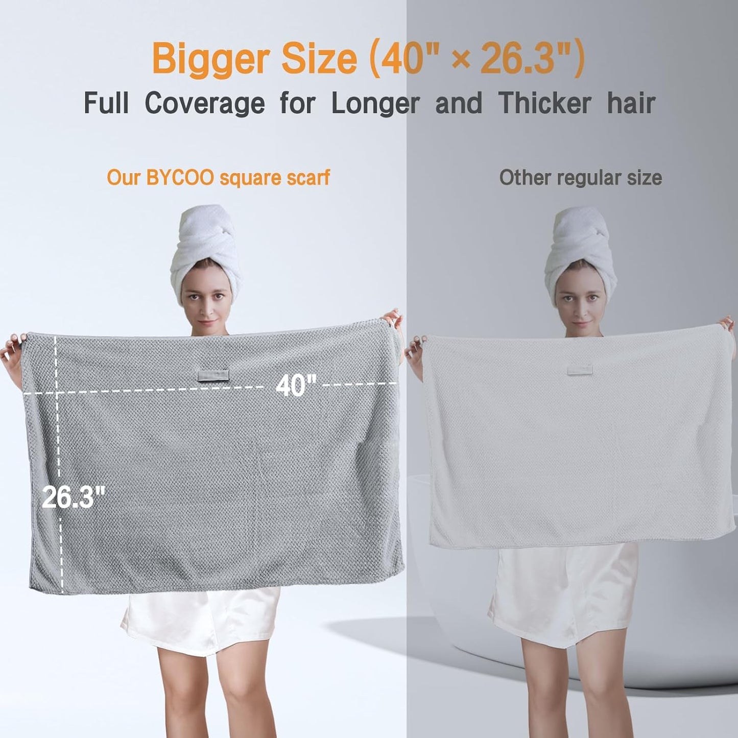 Large Microfiber Hair Towel Wrap for Women, Anti Frizz Hair Drying Towel with Elastic Strap, Fast Dry | Super Absorbent | Quick Dry Hair Turban for Wet, Curly, Long & Thick Hair -Gray