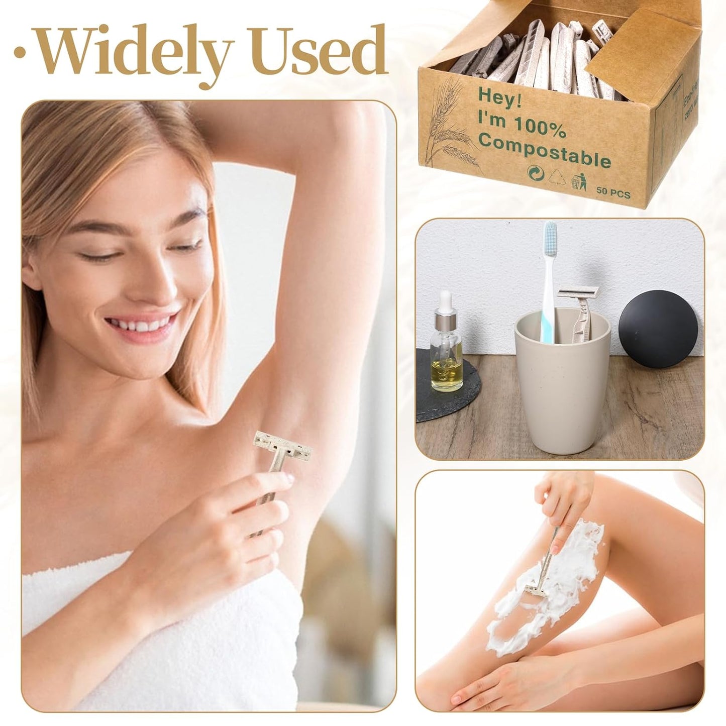 50Pcs Twin Blade Uinsex Disposable Razors, Shaving Razors for Men & Women Bulk, Eco-Friendly Portable Shave Razor for Bathing, Hotel, Travel(Beige)