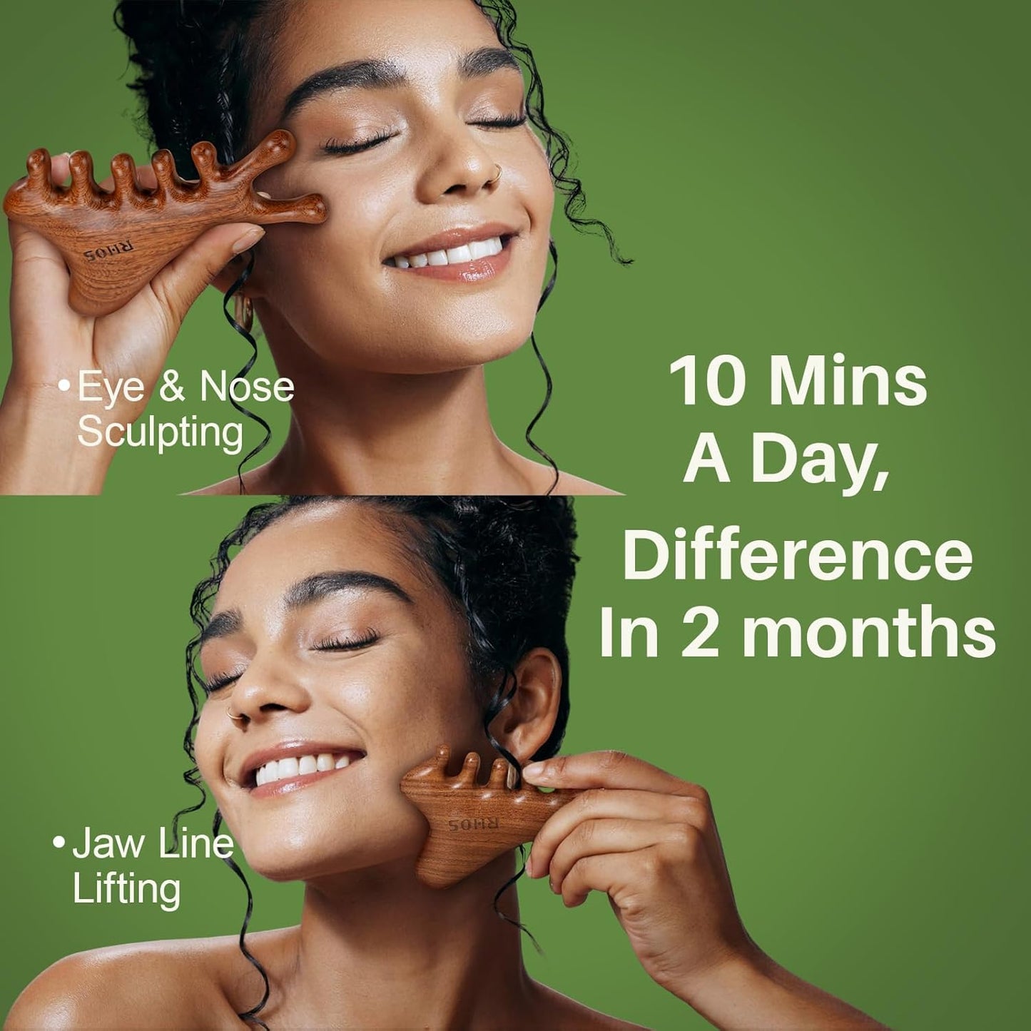 RHOS Multifunctional Wooden Gua Sha Tool｜Scalp Massager for Hair Growth｜Massage Comb for Whole Body｜Jaw Line Lifting｜Face Sculpting｜Lymphatic Drainage｜Body Massage