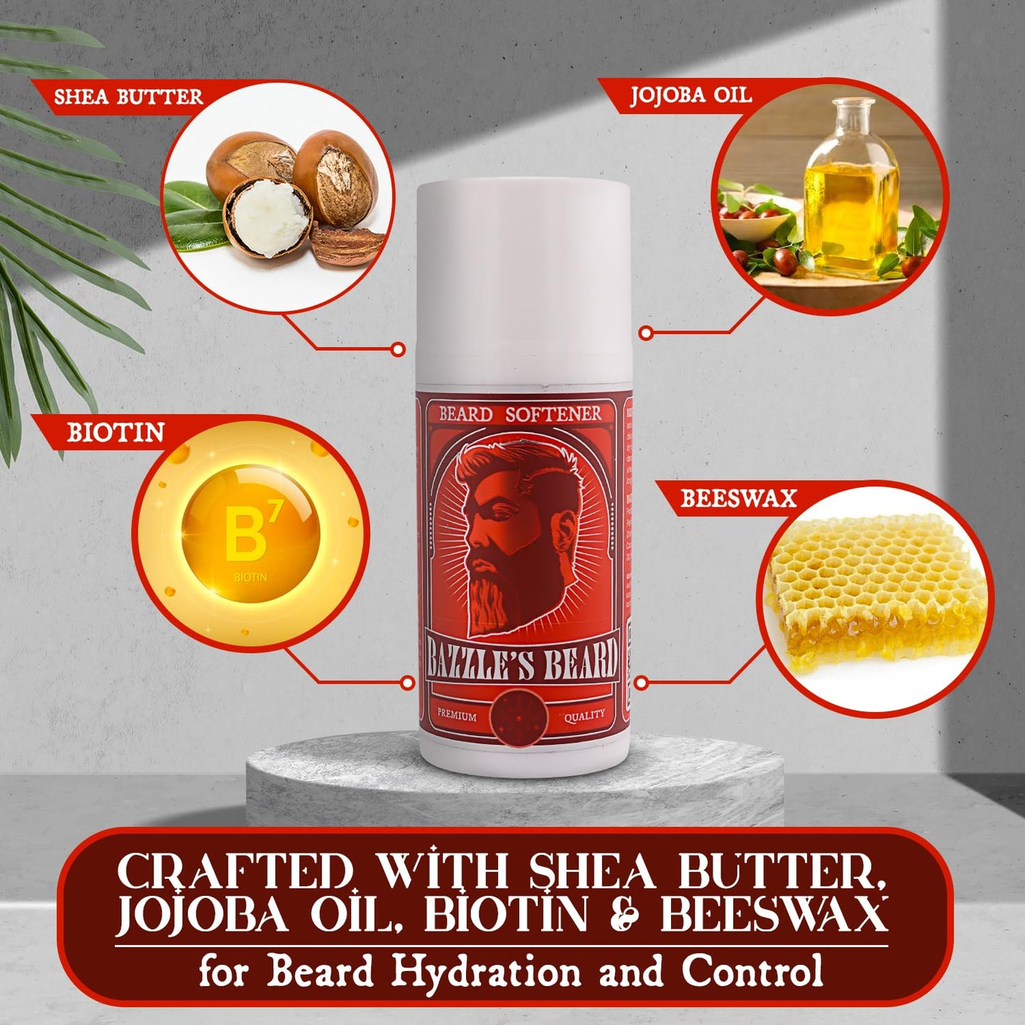 Bazzle's Beard Softener – Beard Balm Conditioner for Men with Biotin, Softens Coarse Hair, Deeply Moisturizes Facial Hair, Conditions Skin, and Adds Natural Shine, Products for Mustache Care