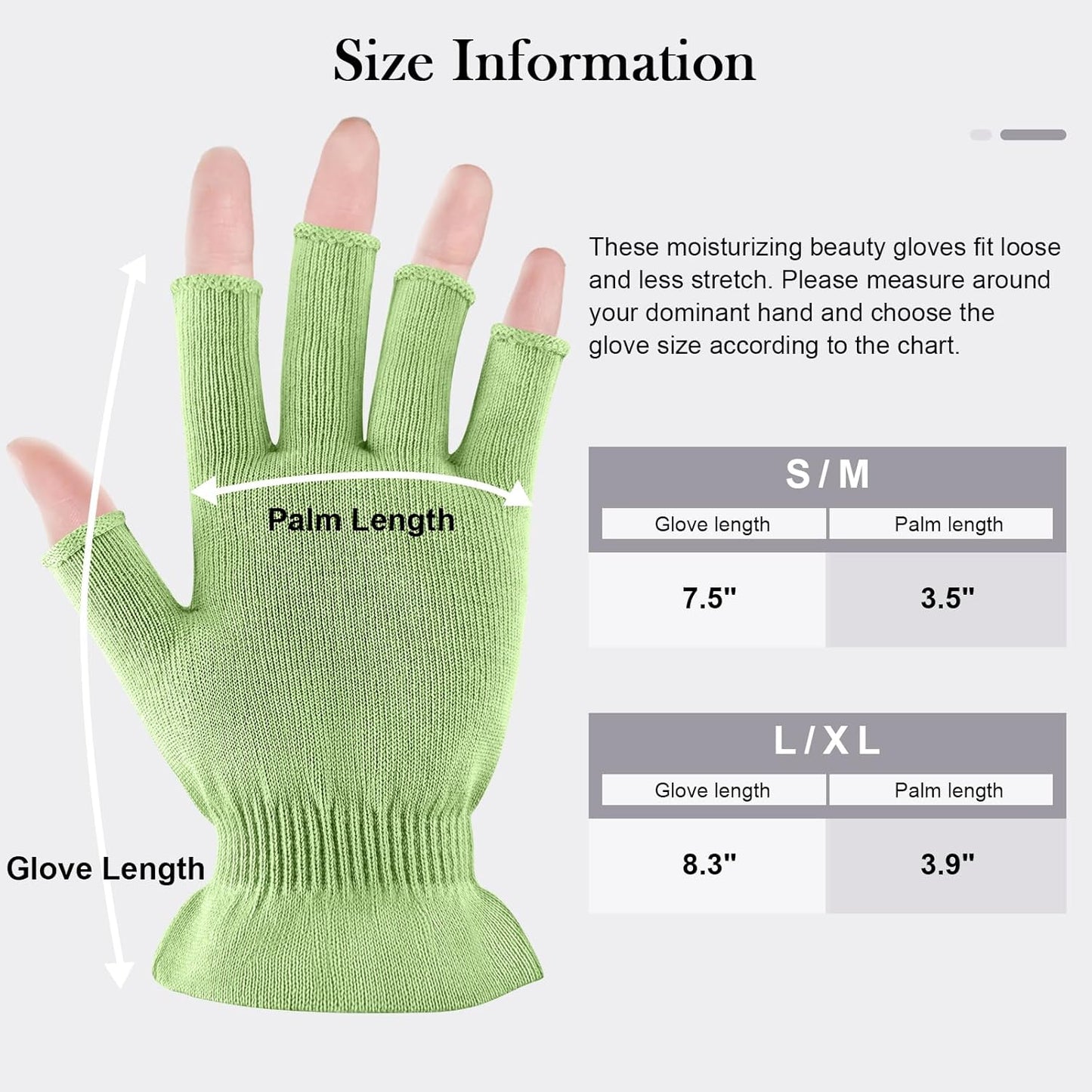 MIG4U Fingerless Moisturizing Gloves, Half Finger Touchscreen Beauty Glove for Eczema, SPA, Dry Hands, Skin Treatment, Summer Sun UV Protection, Apple Green, 3 Pairs S/M