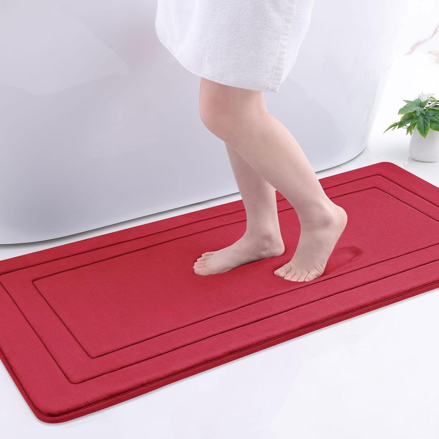 Arotive Memory Foam Bathroom Rug Mat 47x20, Ultra Soft and Absorbent Bath Mat, Machine Wash Dry, Comfortable Bath Rug Carpet for Bathroom Floor, Tub and Shower, Red