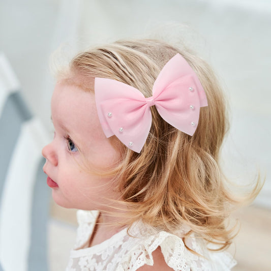 Elegant Hair Bow Set Sweet Styles with Crystal and Pearl Accents Fashion Hair Clips for Girls (Pink/Champagne/Orange1)