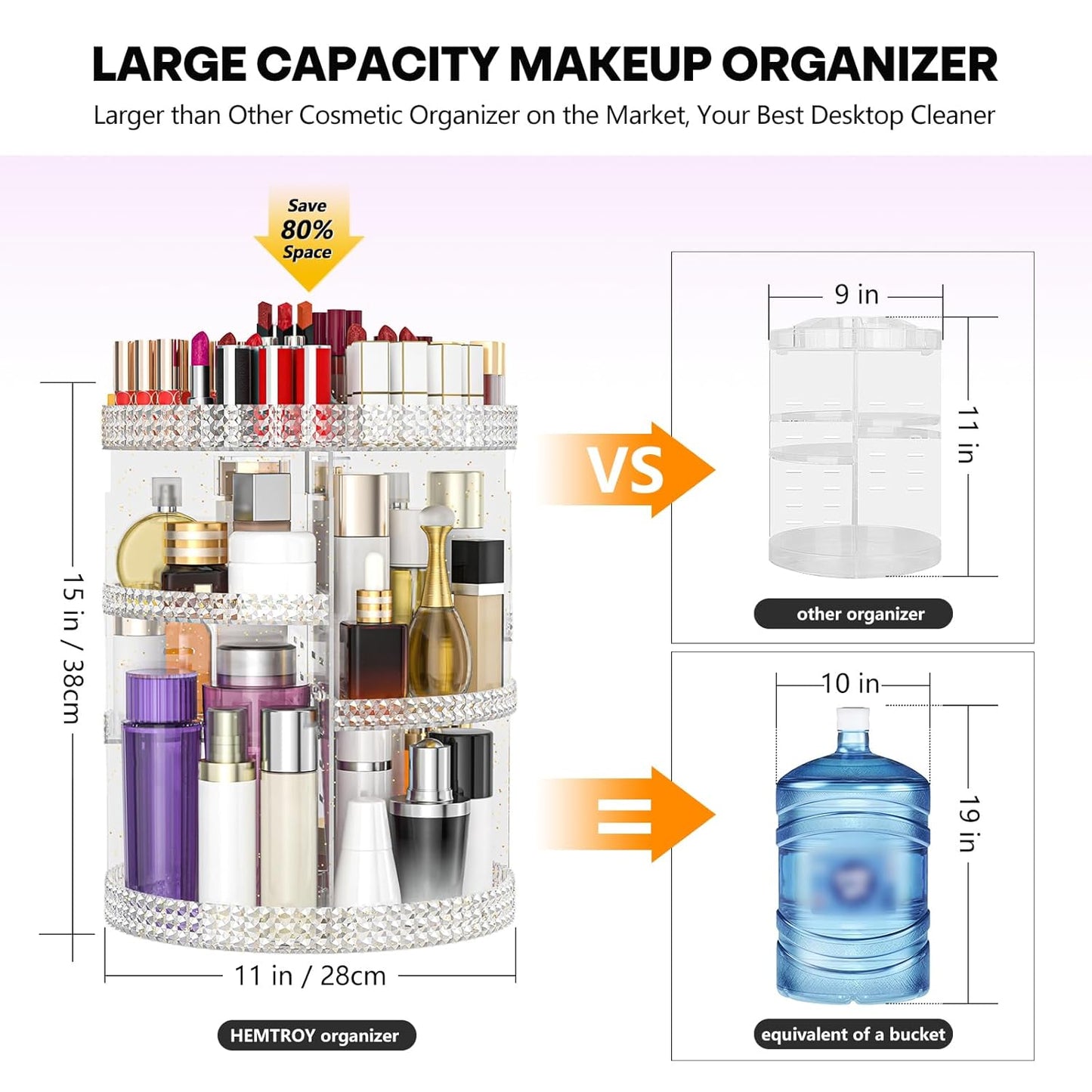 360 Degree Rotating Makeup Organizer, Extra Large Capacity Organizador De Maquillaje, Removable 7 Layers Lipstick Organizer Cosmetic Storage Cases Perfume Organizer for Vanity (Glitter)