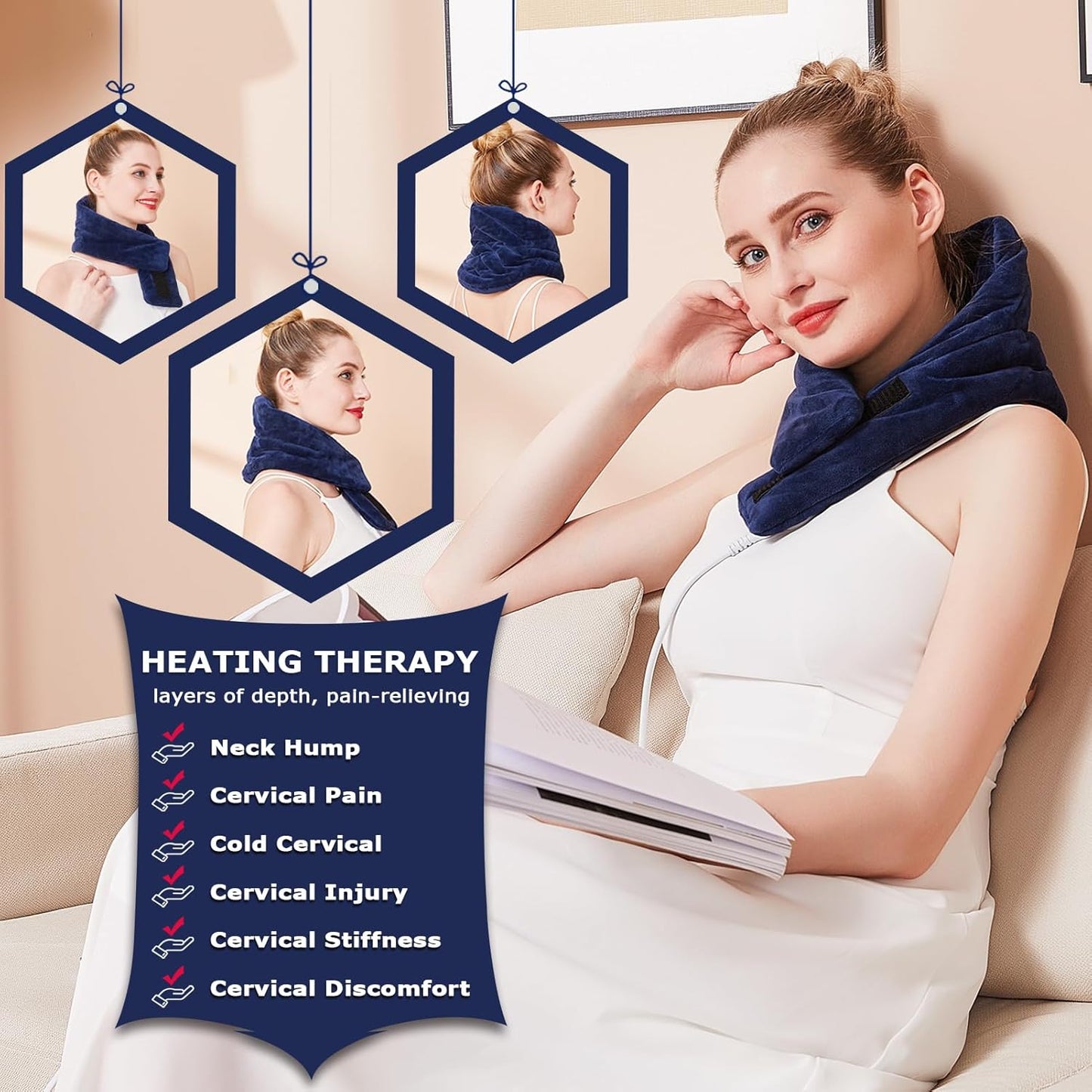 CAMECO Electric Neck Heating Pad for Pain Relief, 30s Heating Heated Neck Wrap Warmer for Soreness Stiffness, 86℉-158℉ Temp Setting, 90min Auto Shut-Off Timer, Gifts for Women