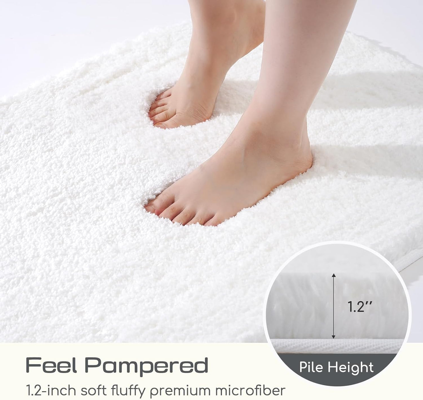 ROSMARUS Shaggy Bath Rugs for Bathroom Non Slip 24" X 36", Water Absorbent Bath Mat, Soft Shower Mat for Floor & Tub, Fluffy Plush Rug Machine Washable, White