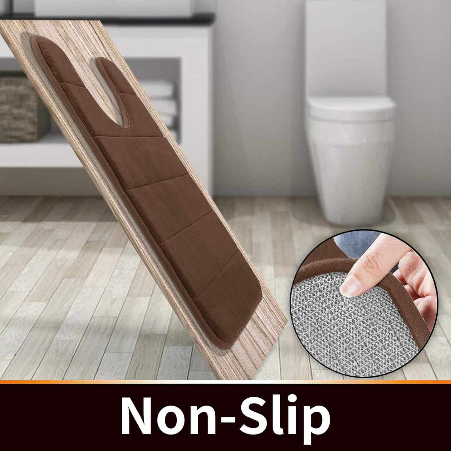 Yimobra Memory Foam Toilet Bath Mat U-Shaped, Soft and Comfortable, Super Water Absorbent, Non-Slip, Machine Wash and Easy to Dry for Bathroom Commode Contour Rug, 24 X 20 Inches, Brown