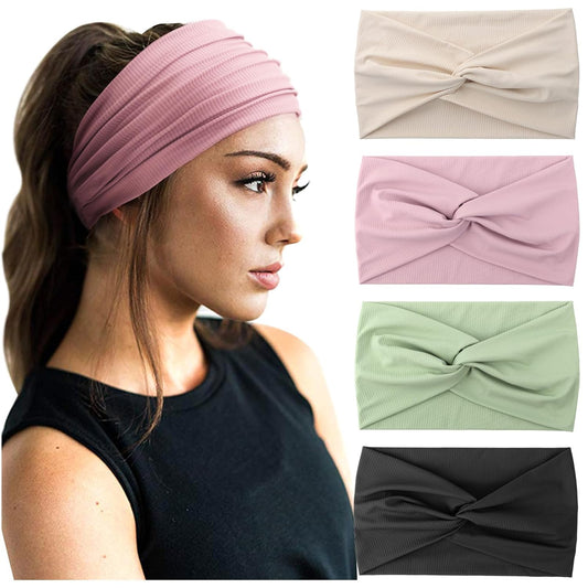 DRESHOW 4 Pack Turban Headbands for Women Wide Vintage Head Wraps Knotted Cute Hair Band Accessories