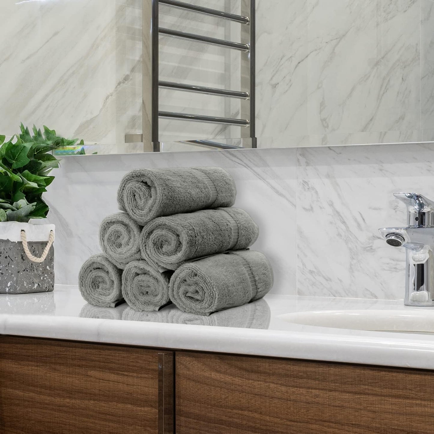 Monogrammed Hand Towel, Personalized Initial Gift, Extra Absorbent 100% Turkish Cotton - Soft Terry Finish - Set of 2 - Silver Block Initial X - Embroidered on Grey Towels