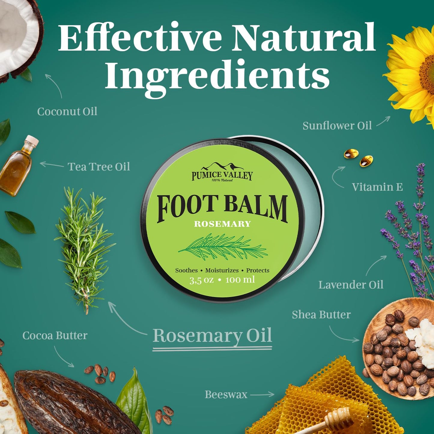 Pumice Valley Foot Balm Cream for Dry Cracked Heels and Feet - Natural Foot Moisturizer Balm for Calluses and Dry Feet Treatment - Rosemary Foot Lotion 3.5 Oz