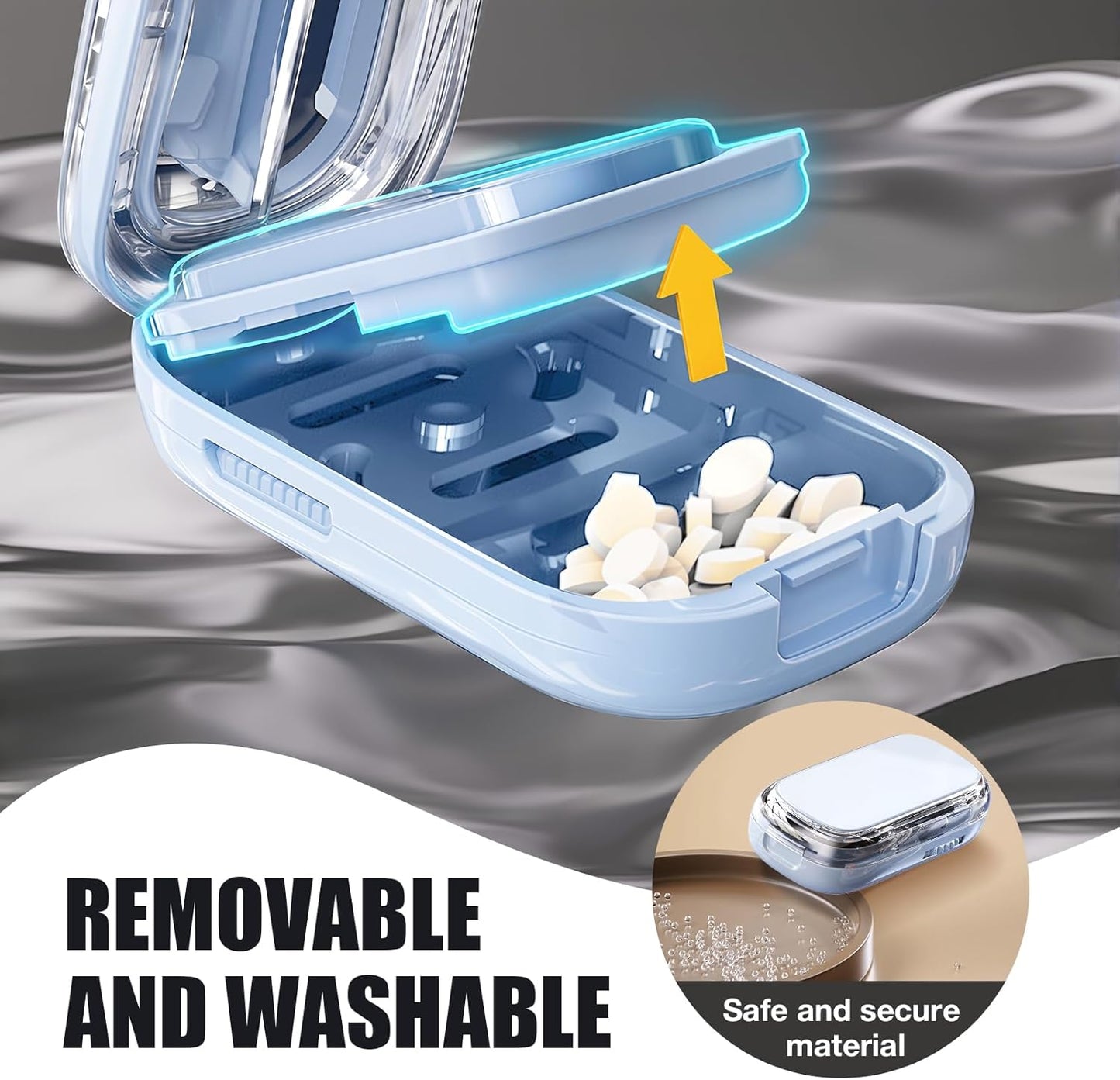 Portable Pill Cutter with Adjustable Slots – Multi Pill Splitter for Small & Large Tablets, Stainless Steel Blade, Clear Cut, Non-Slip Design, Easy to Use for Weekly Medication (Blue, 1/4)