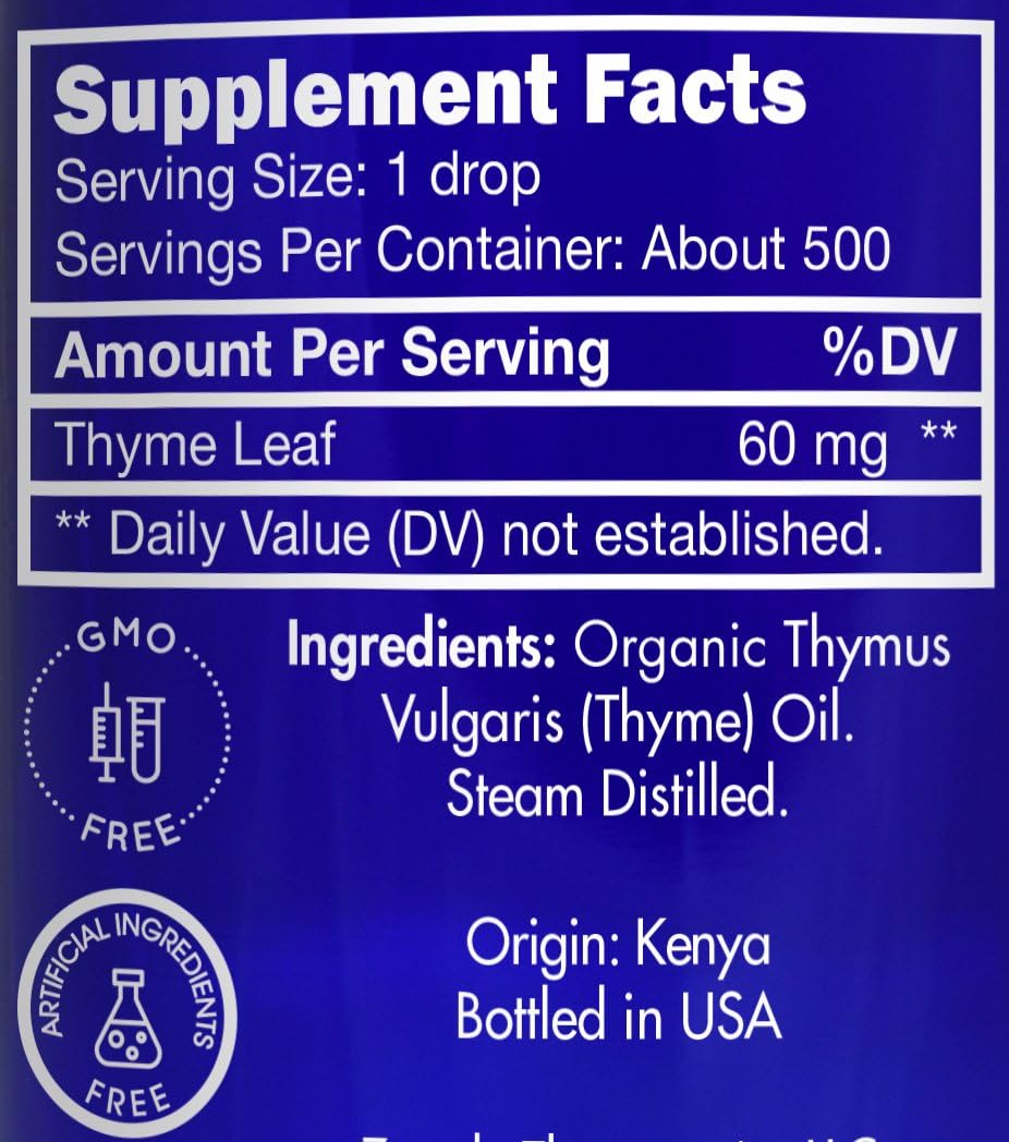 Organic, Thyme Essential Oil, Food Grade – 100% Pure, Thyme Oil, by Zongle Therapeutics, 1 OZ
