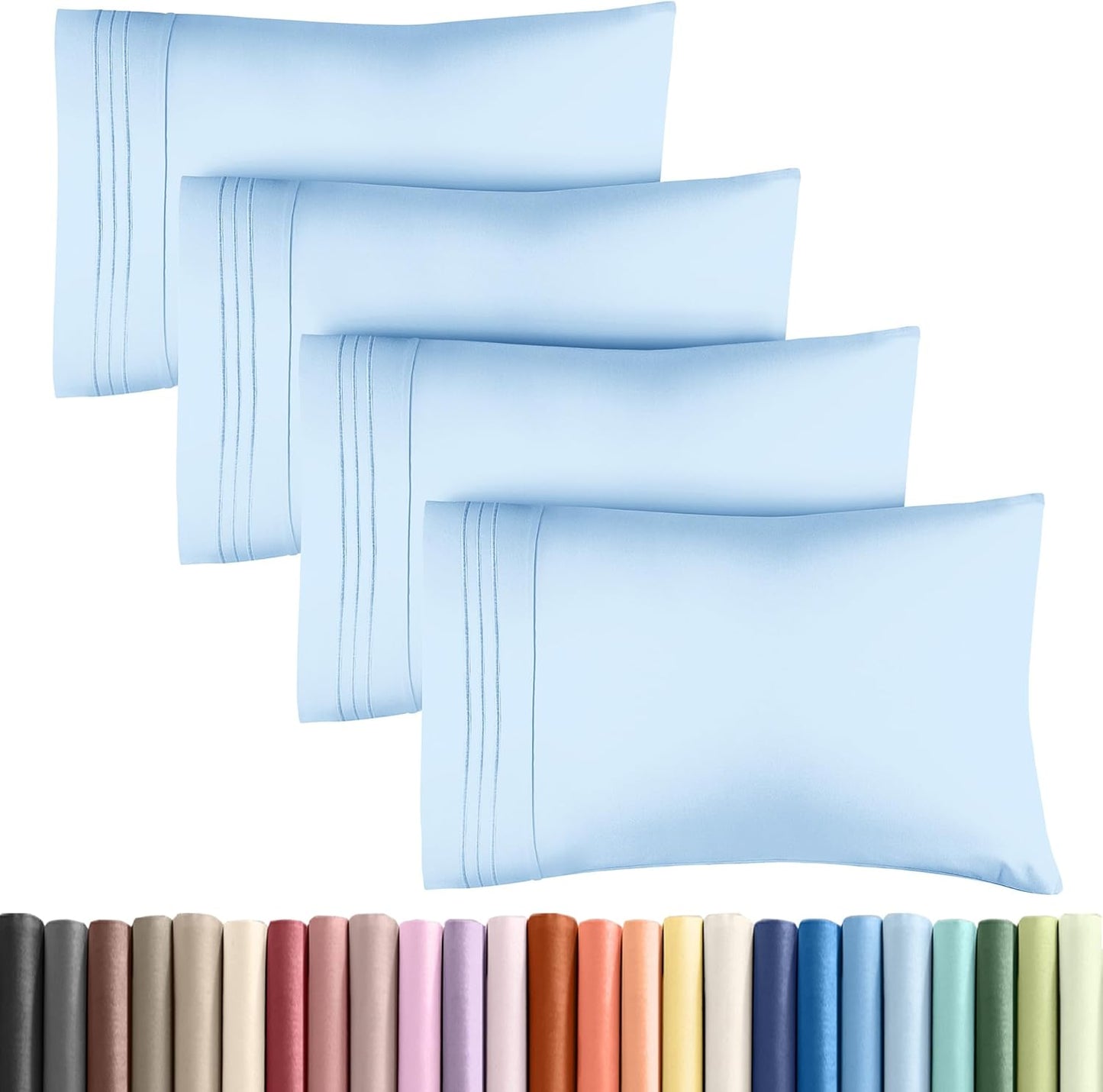 Queen Pillow Cases Set of 4 - Ultra Soft Hotel Quality Pillowcase Covers - Comfy, Cozy & Wrinkle Free - Shrink, Stain & Fade Resistant - Machine Washable Pillow Protectors - 4 Piece Set - Light Blue