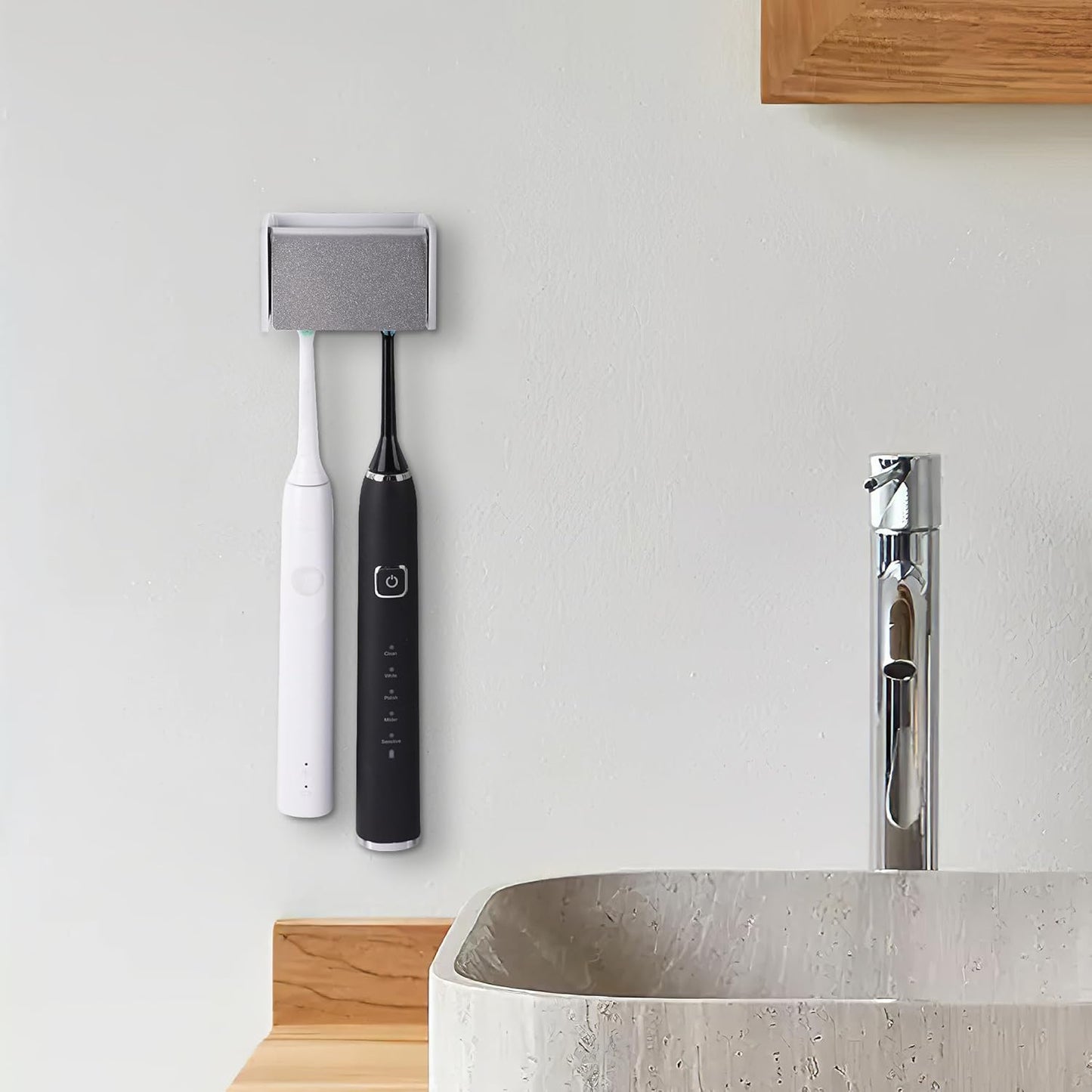 Toothbrush Holder Wall Mounted with Cover for Bathroom, 2 Slots Toothbrush Storage Organizer for Shower, Self Adhesive Toothbrush Hanger Rack for Dorm, Cabinet (Silver)