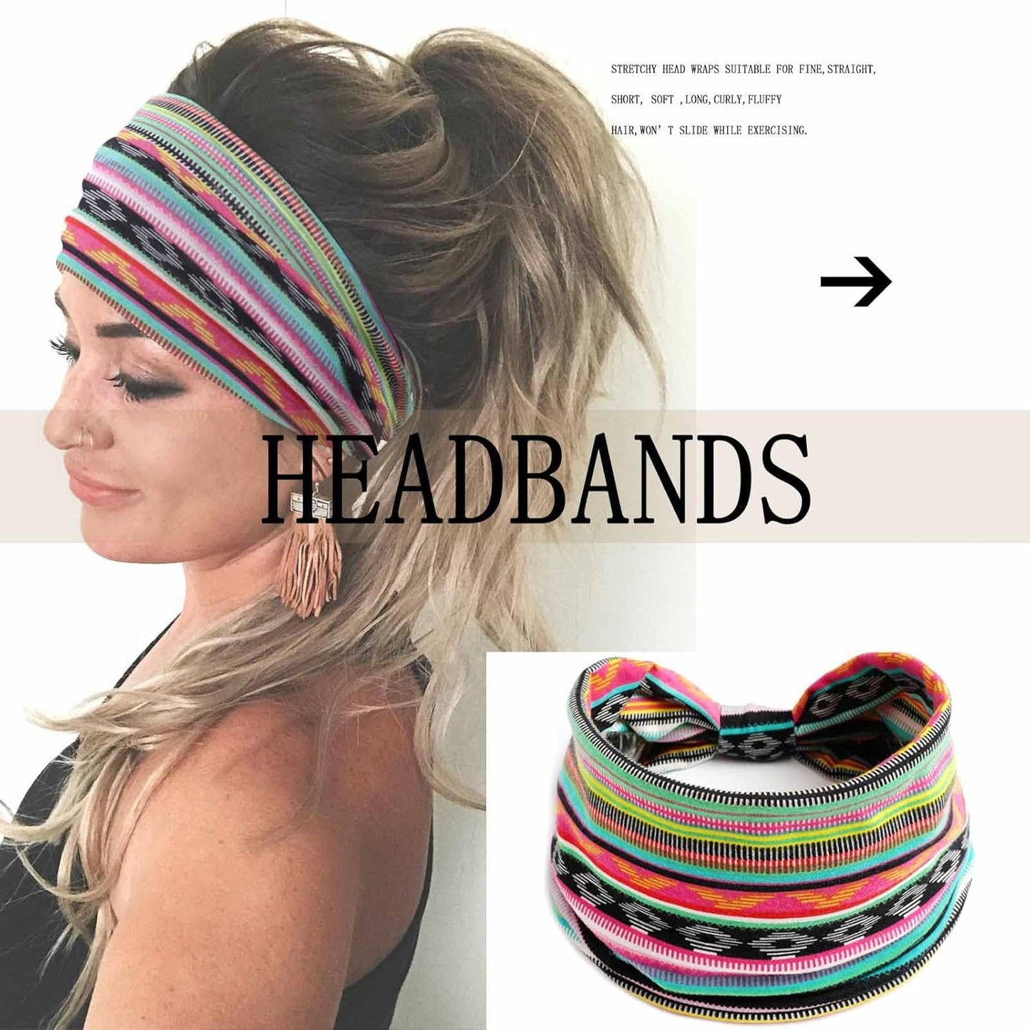 Acenail Wide Headbands for Women, 4 Pack Knotted Turban Headband, Non Slip Hairbands, Floral Workout Head Bands, Leopard Yoga Sweatbands, Cotton Hair Scarfs, Boho Head Wraps, Fashion Hair Accessories