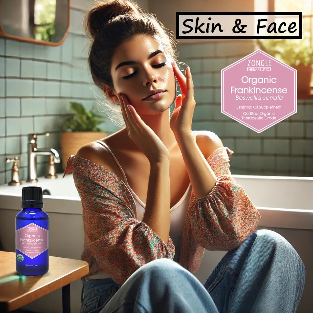 Organic, Frankincense Essential Oil, Food Grade, for Face – 100% Pure, Frankincense, Resin, Oil, Boswellia Serrata, Edible, by Zongle Therapeutics, 1 OZ