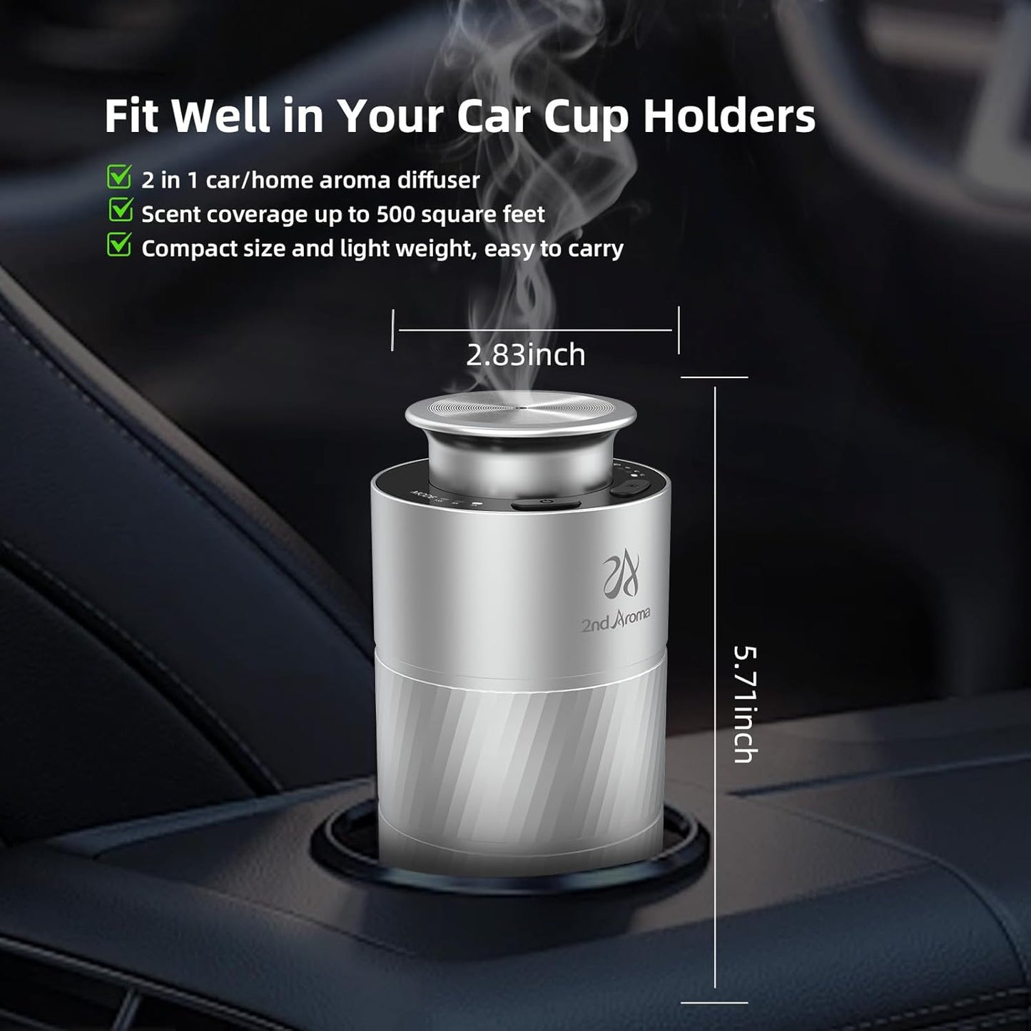Car Aromatherapy Diffuser with Essential Oils, Portable Waterless Car Diffuser Air Freshener Battery Powered, Premium Aluminum 1/2/4H Timer 20ml Fragrance Machine for Men Woman Travel