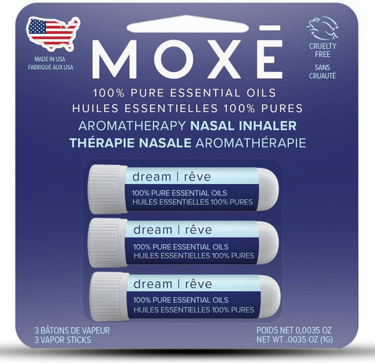 MOXĒ Dream Nasal Inhaler, Essential Oil Blend, Calming, Relaxing, Natural Tension Relief, Sleep Aid, Soothing Fragrance, Lavender, Chamomile, Lemongrass, Grapefruit, Made in USA (3 Pack)