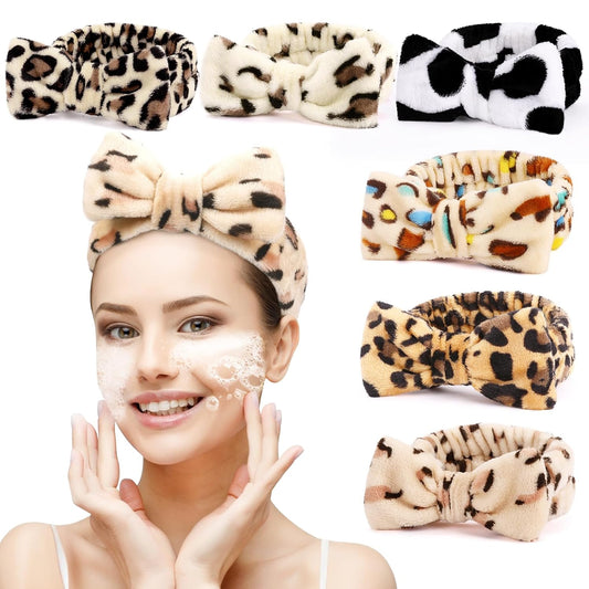 6 Pack Spa Headband for Women Skincare Makeup Headband Soft Coral Fleece Bow Hairband Party Favors Goody Bag Stuffers Christmas Stocking Stuffers for Woman Teen Adult Spa Gifts For Women Gifts