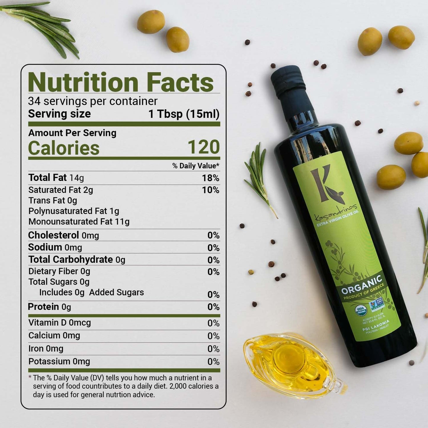 Kasandrinos Organic Olive Oil Extra Virgin, Polyphenol Rich Greek Olive Oil, 100% Organic First Cold Pressed, Mild + Delicate Flavor, Verified by Non GMO, 1 L / 33.8 oz (Pack of 4)