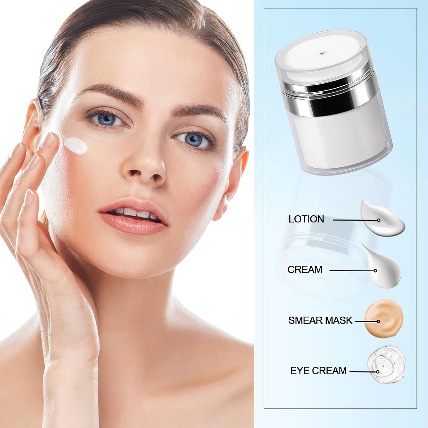 2Pack Lotion Dispenser 50ml 100ml Airless Pump Jar - 1.7Oz 3.5Oz Moisturizer Pump Bottle Skincare Travel Makeup Containers for Thick Moisturizer, Skincare