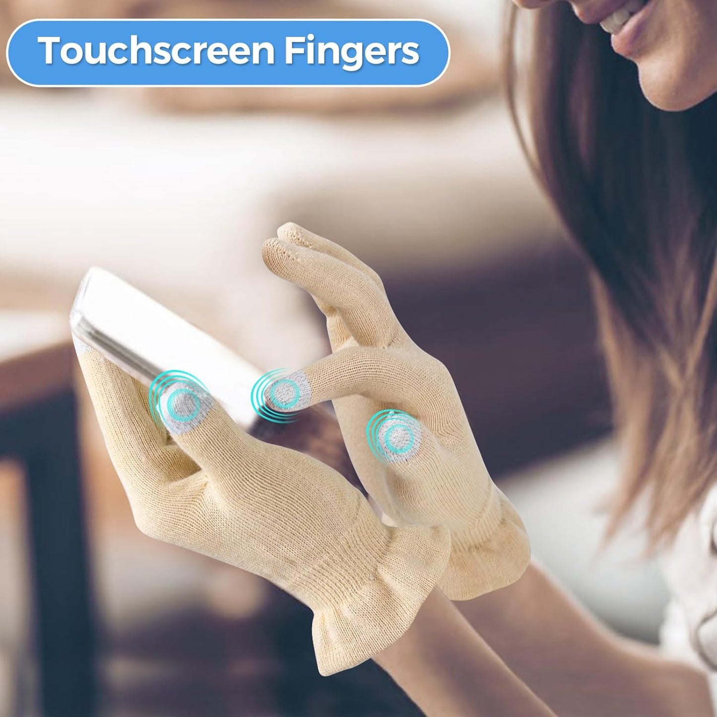 Cotton Moisturizing Gloves Overnight Hand Beauty Gloves Touchscreen Sleeping Gloves (S-Beige, Count, 2)