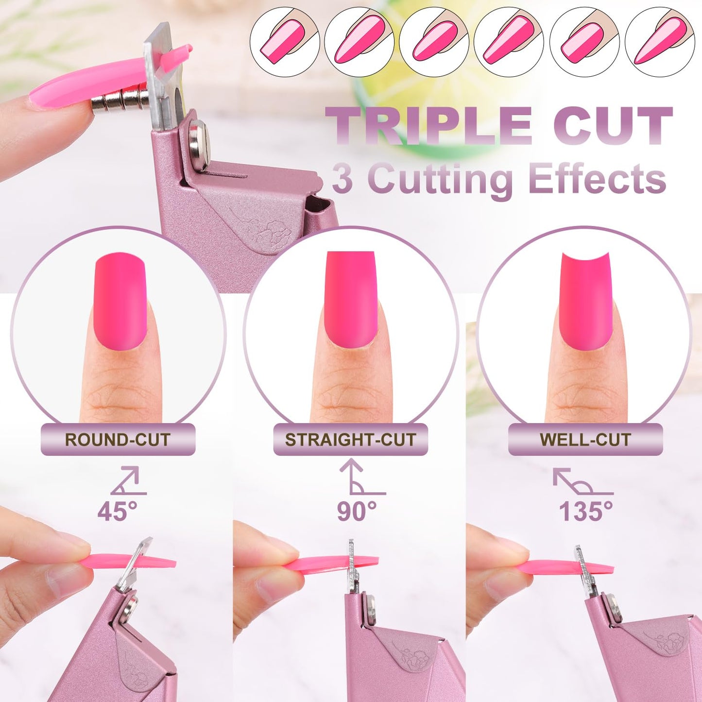 Light Pink(Matte) Premium Nail Clippers with Magnets Sizers for Acrylic Nails, Artificial Fake Nail False Nail Tip Cutter Trimmer Manicure Pedicure Sharp Blade Clip Tool For Salon Home Art Beauty