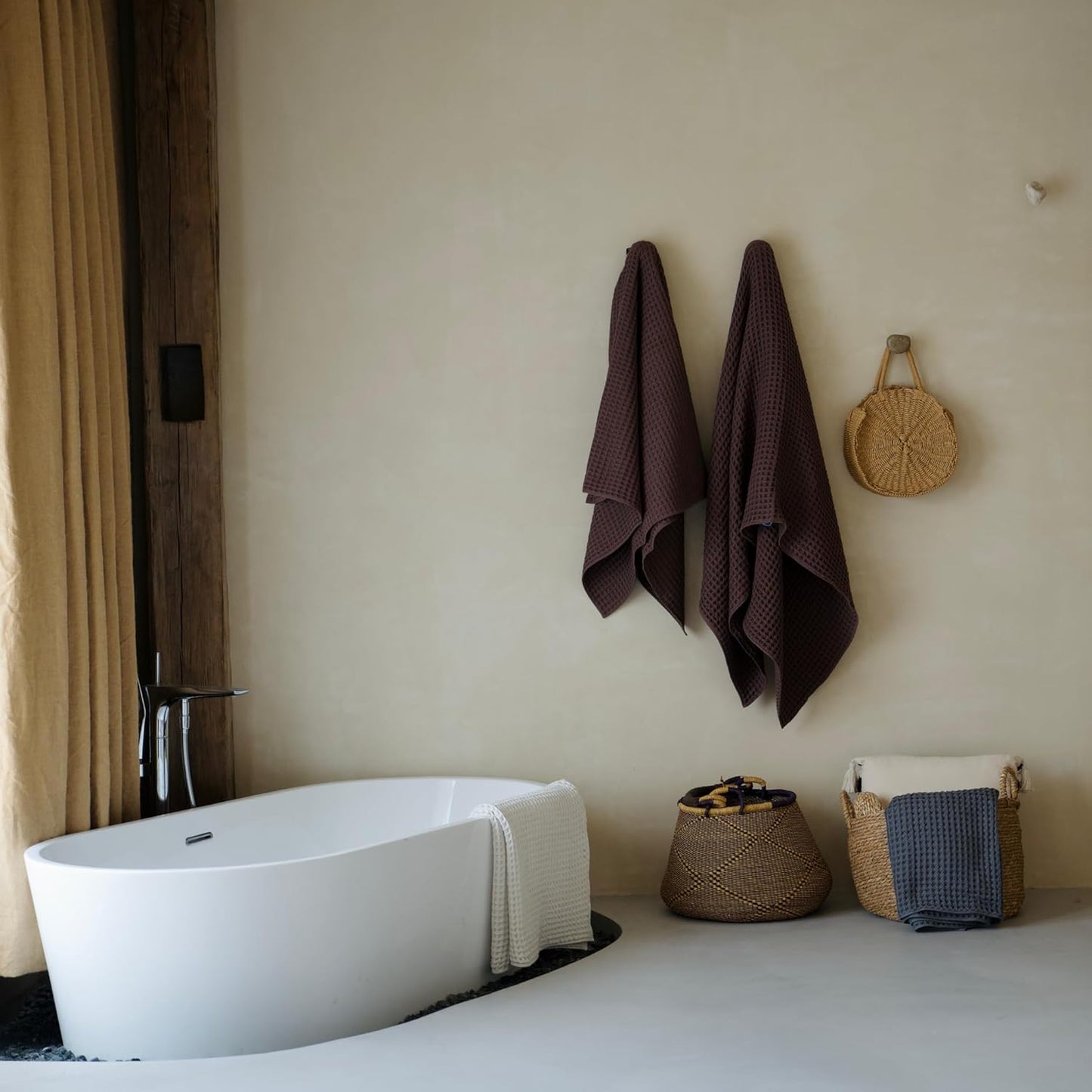 Luxury Japanese Cotton Silk Waffle Bath Towel | Plush, Absorbent, and Quick Dry (Dark Cocoa, Hand Towel (3 Pack))