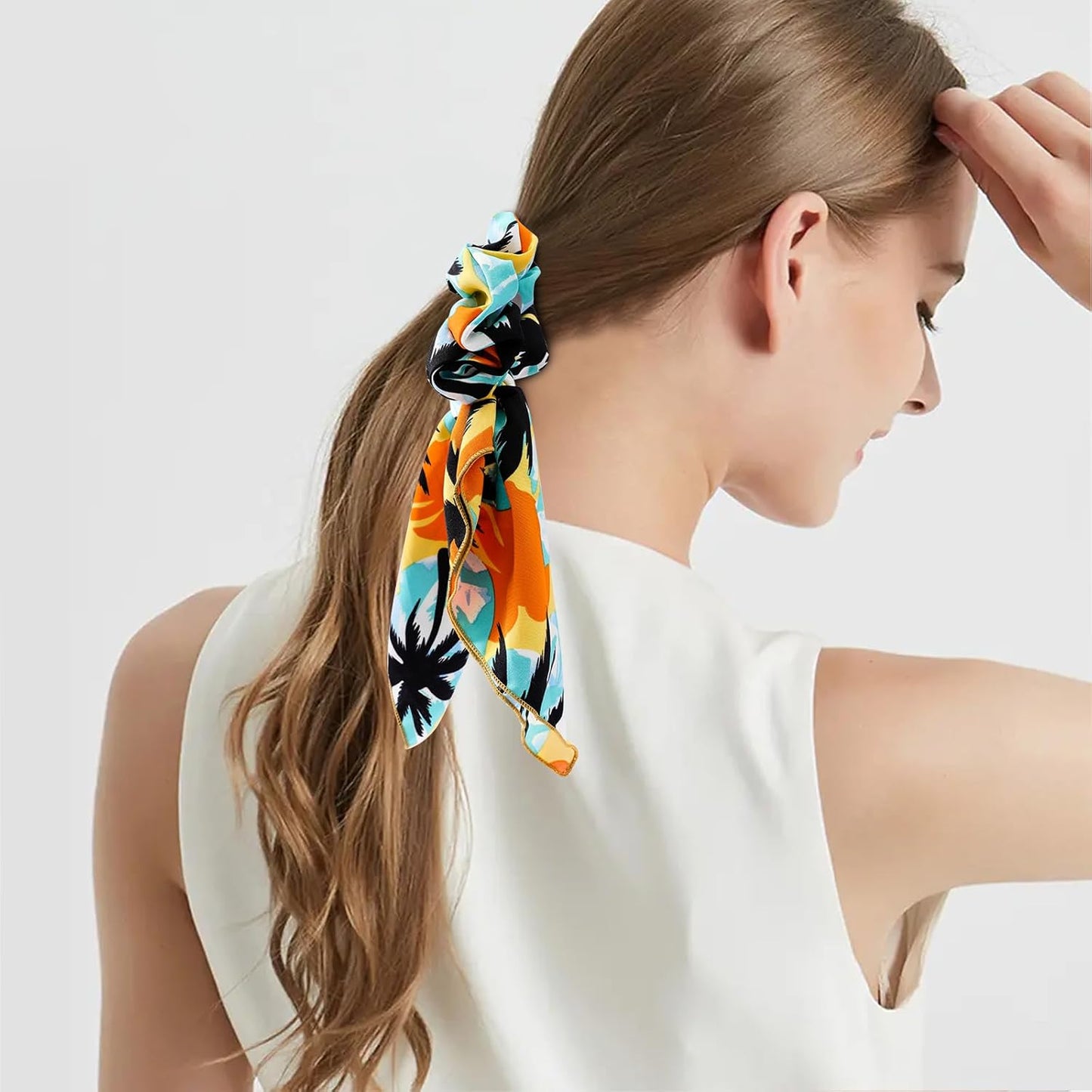 Chiffon Bow Scrunchie, Long Bandana Hair Ties, Fashion Ribbons & Ponytail Holders for Women with 6PCS