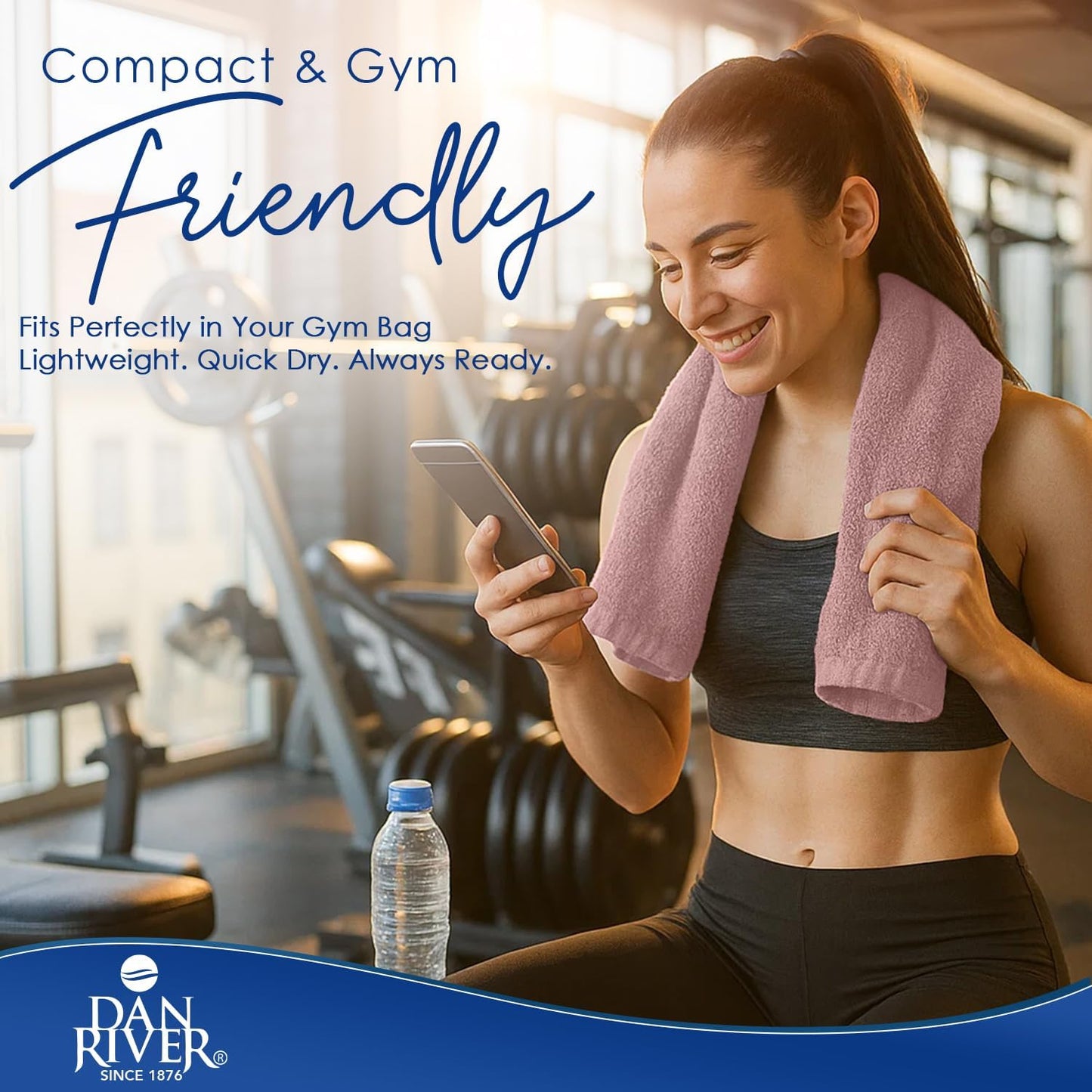 DAN RIVER 6-Pack Premium Hand Towels (16x28 Inches) - 100% Cotton, Ultra Soft, Lightweight, Highly Absorbent Towels for Bathroom, Spa, Gym, Salon, Hotel, and Travel - 550 GSM – Dusty Pink