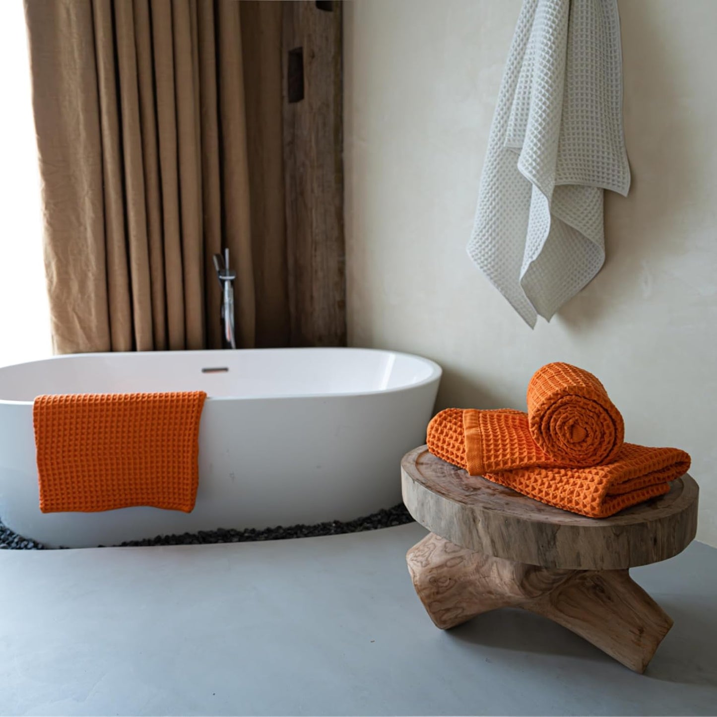 Luxury Japanese Cotton Silk Waffle Bath Towel | Plush, Absorbent, and Quick Dry (Coral Orange, Face Towel (6 Pack))